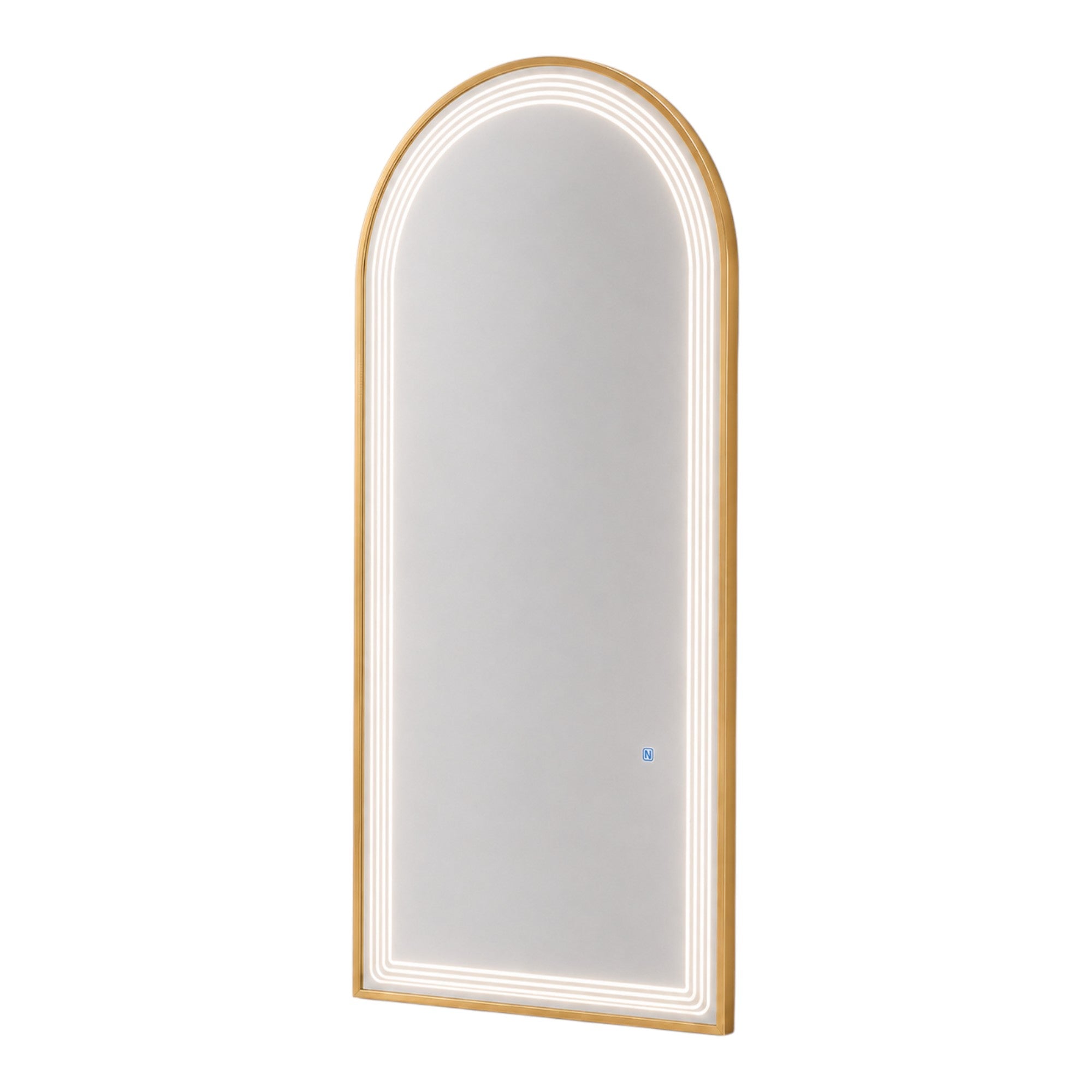Salon Mirror - Arched Gold Framed LED Mirror with Smart Touch Sensor & 3-Colour Lighting Modes