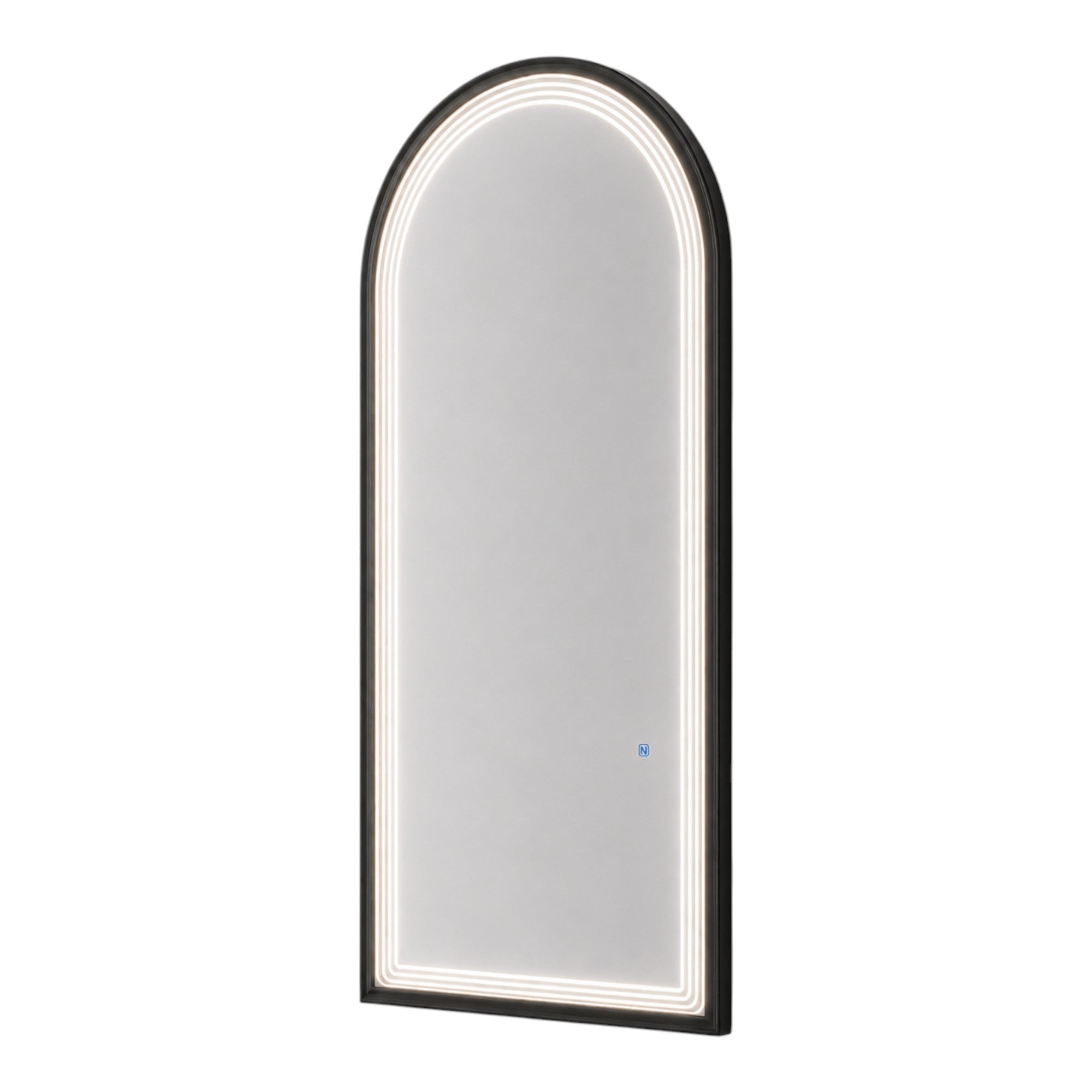 Salon Mirror - Arched Black Framed LED Mirror with Smart Touch Sensor & 3-Colour Lighting Modes