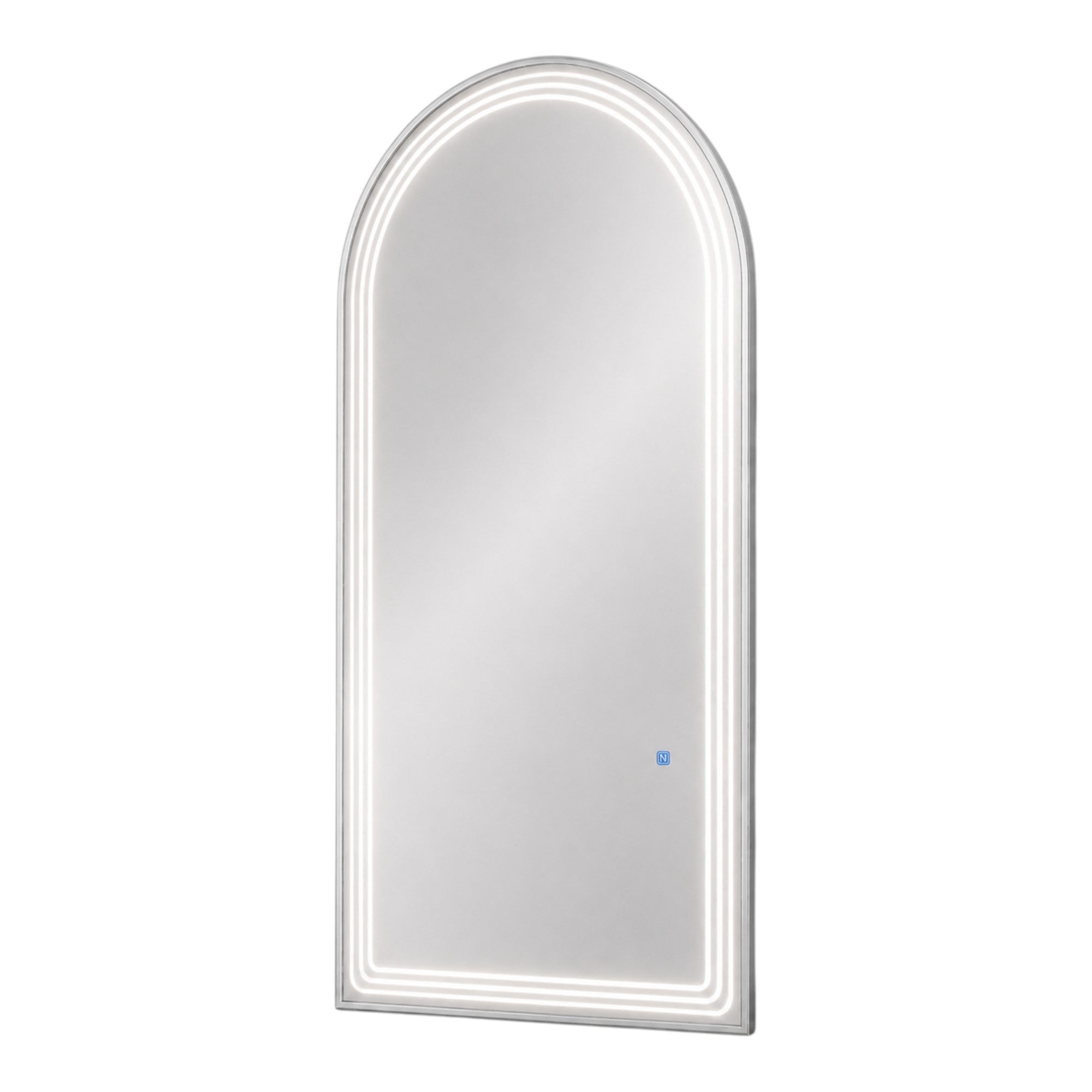 Salon Mirror - Arched Silver Framed LED Mirror with Smart Touch Sensor & 3-Colour Lighting Modes
