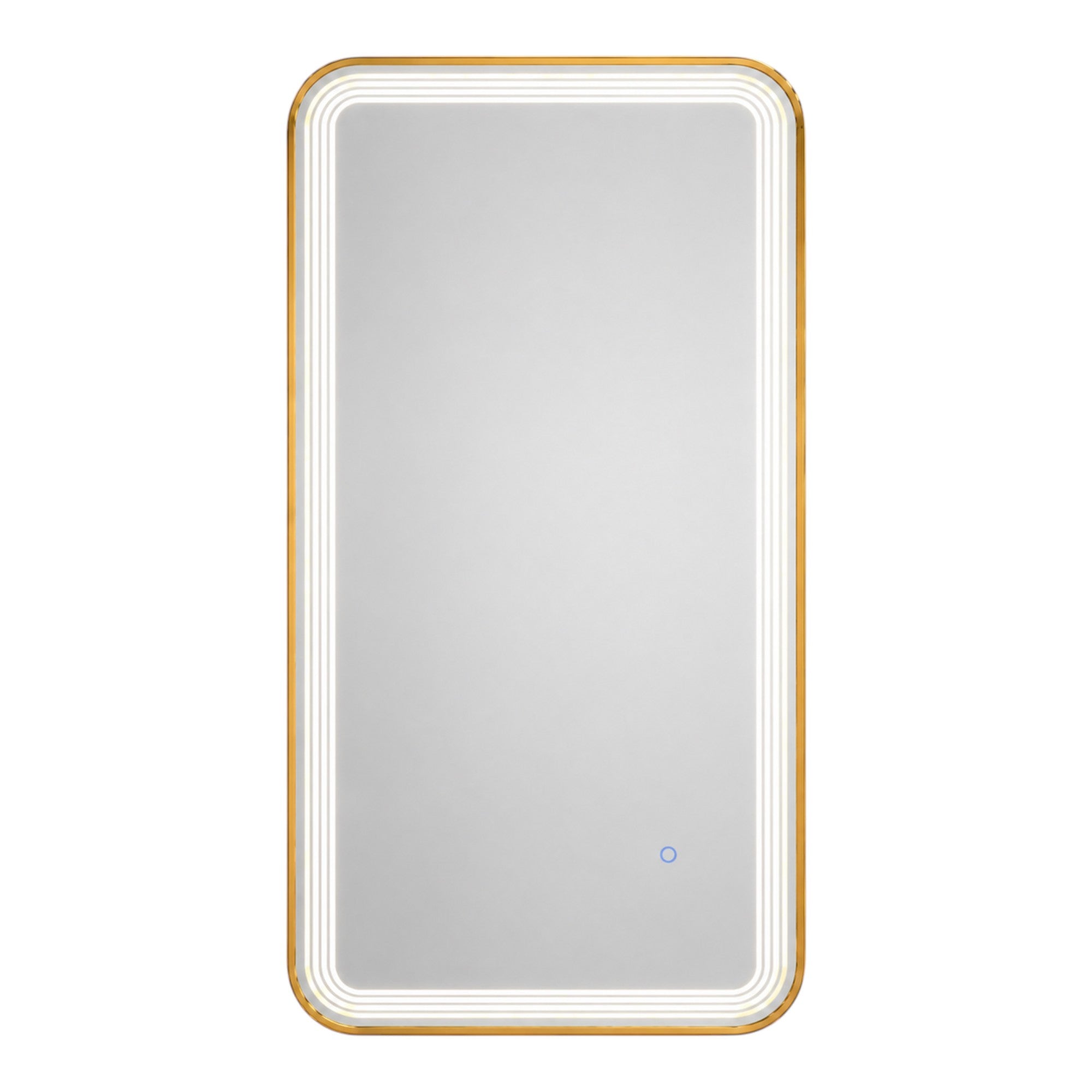 Salon Mirror - Rectangular Gold Framed LED Mirror with Smart Touch Sensor & 3-Colour Lighting Modes