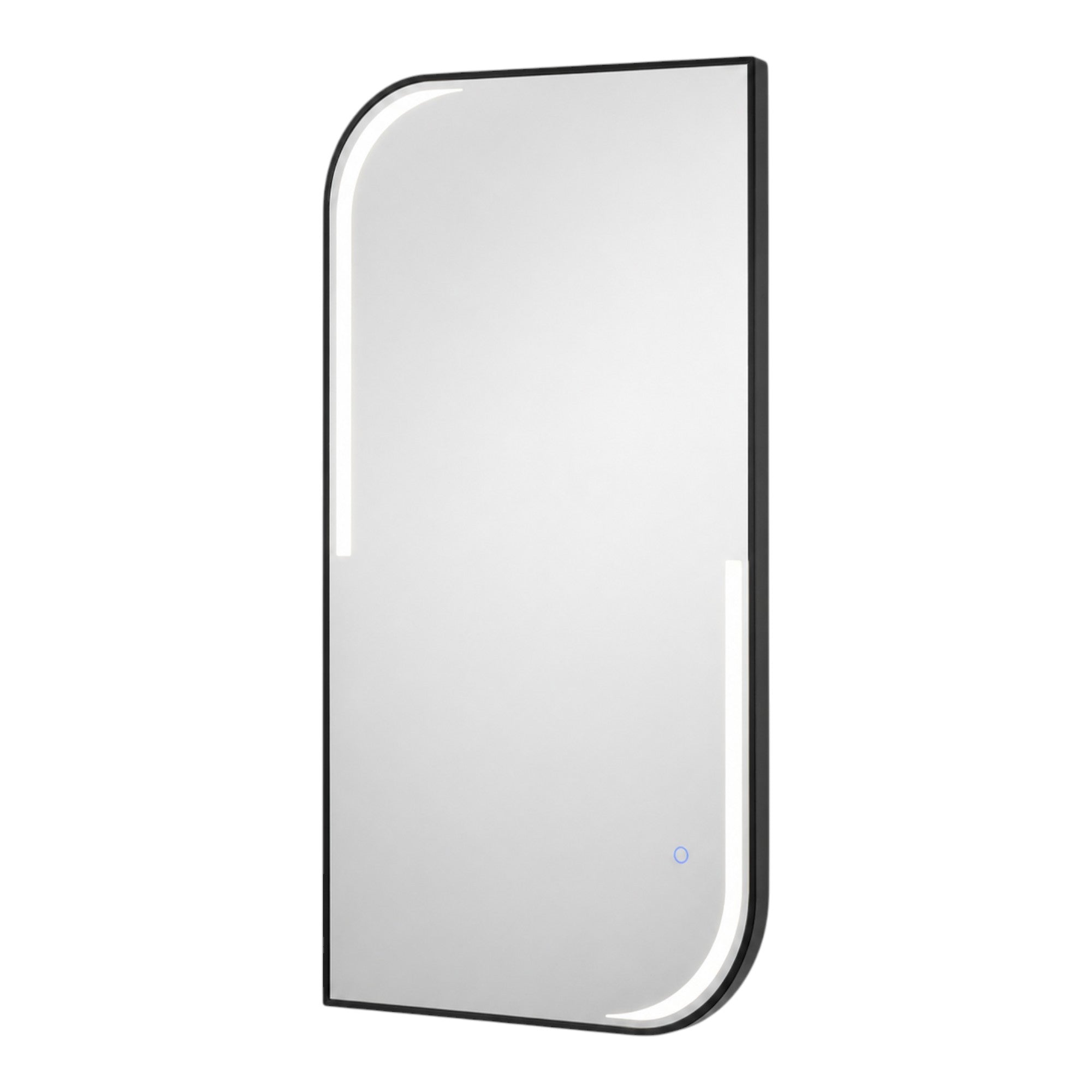 Salon Mirror - Modern Curved Edge Black Framed LED Mirror with Smart Touch Sensor & 3-Colour Lighting Modes