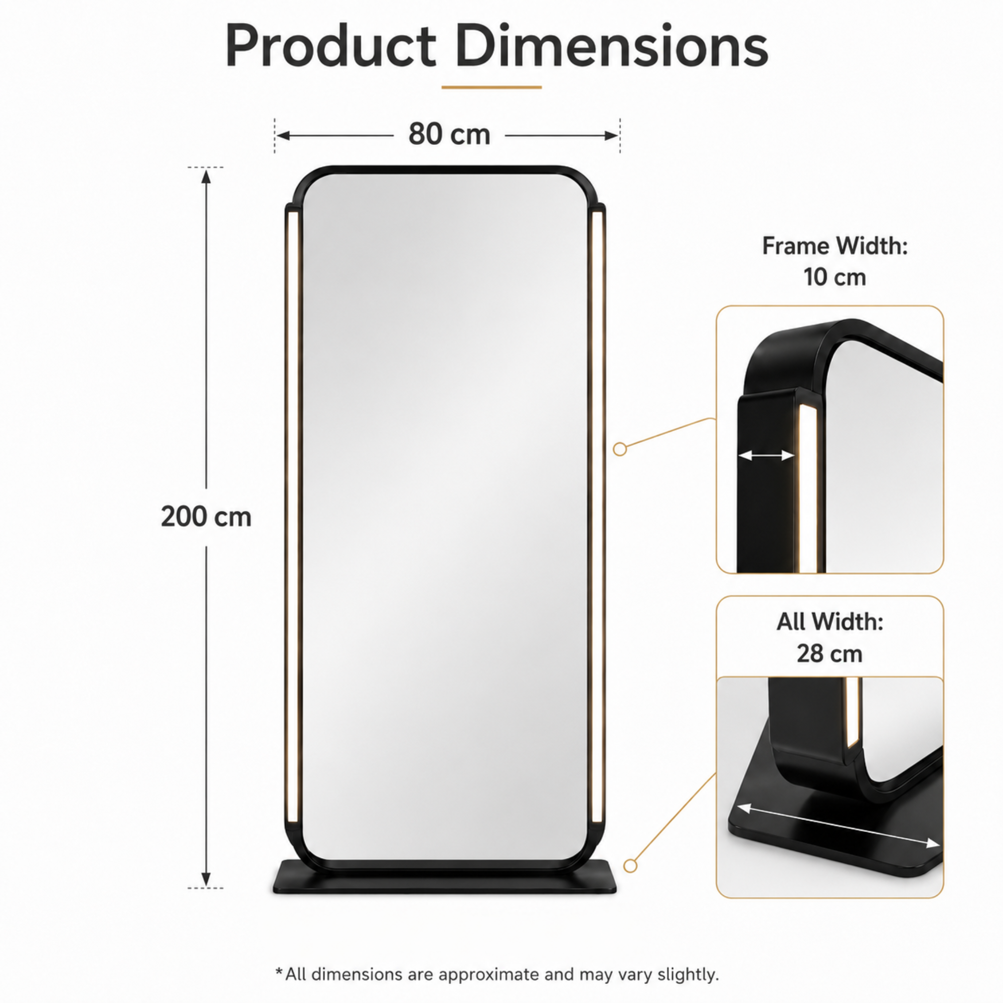 Salon Mirror - Double-Sided Freestanding Black Framed LED Mirror