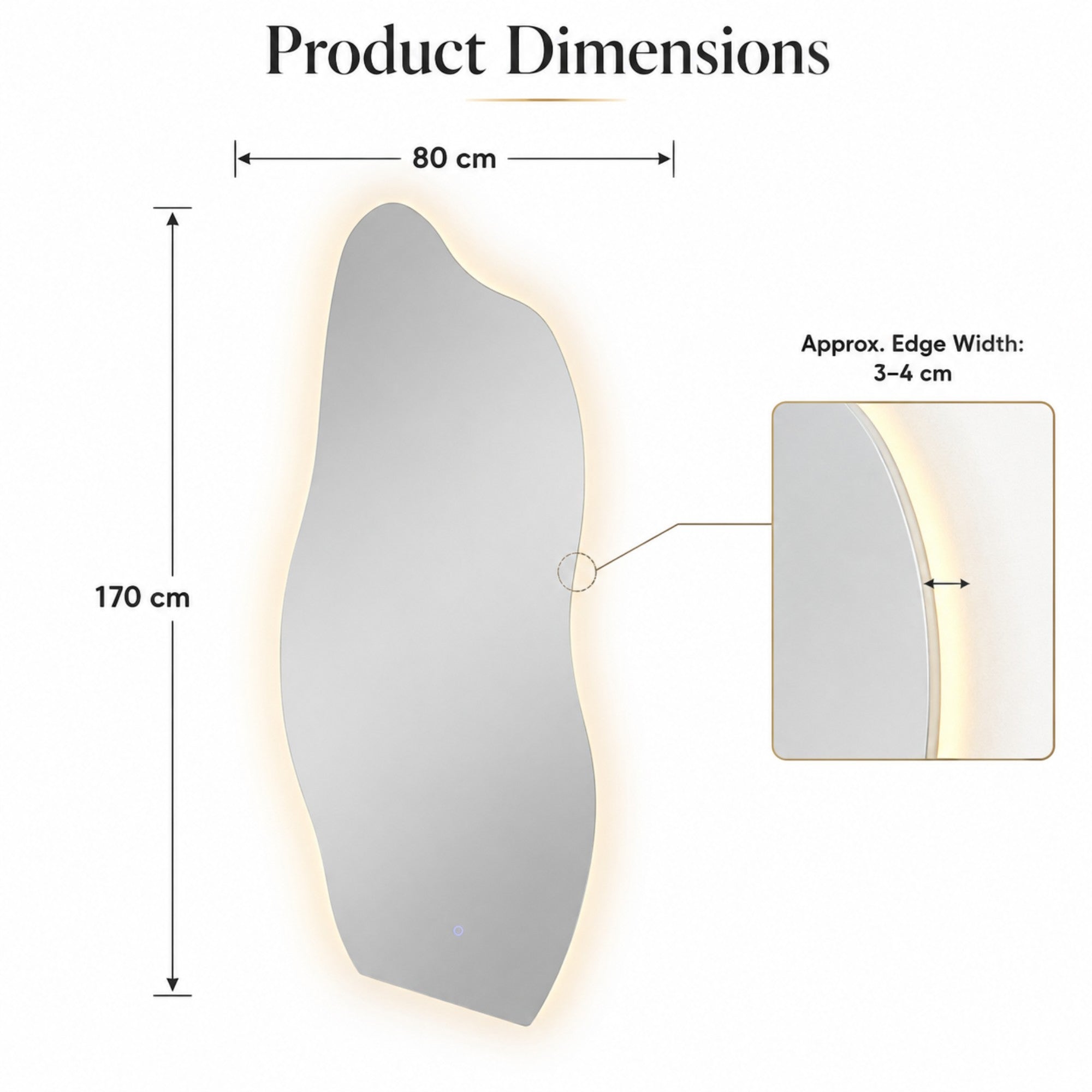 Salon Mirror - Irregular Wavy Backlit Frameless LED Mirror with Smart Touch Sensor & 3-Colour Lighting Modes