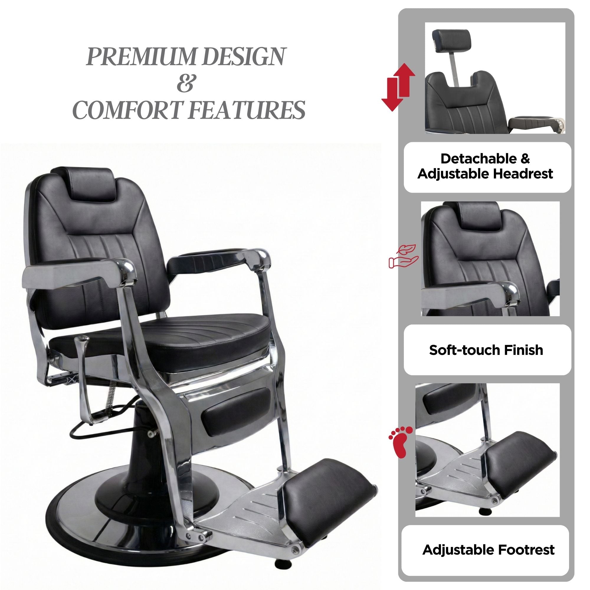 Barber Chair - Elite Black & Chrome Accents