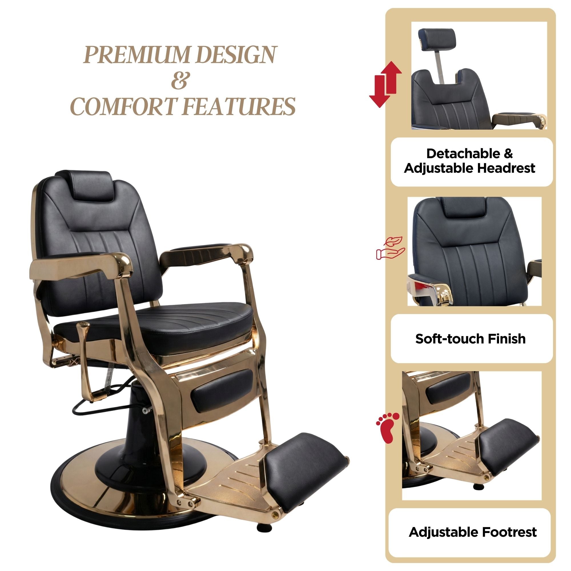 Barber Chair - Elite Black & Gold Accents
