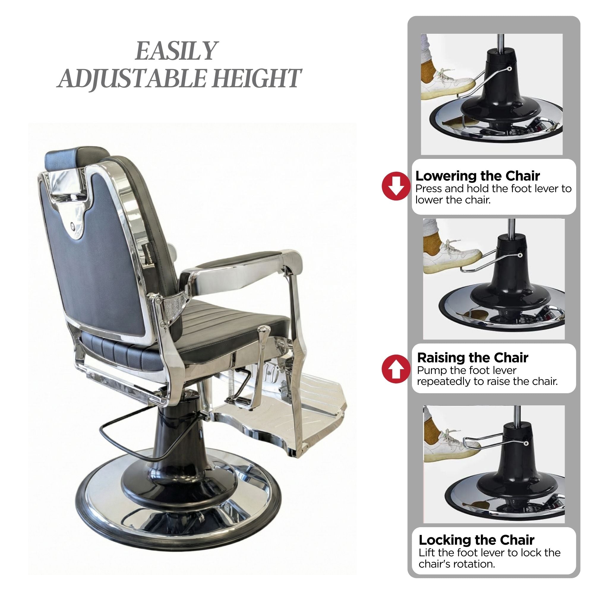 Barber Chair - Elite Black & Chrome Accents