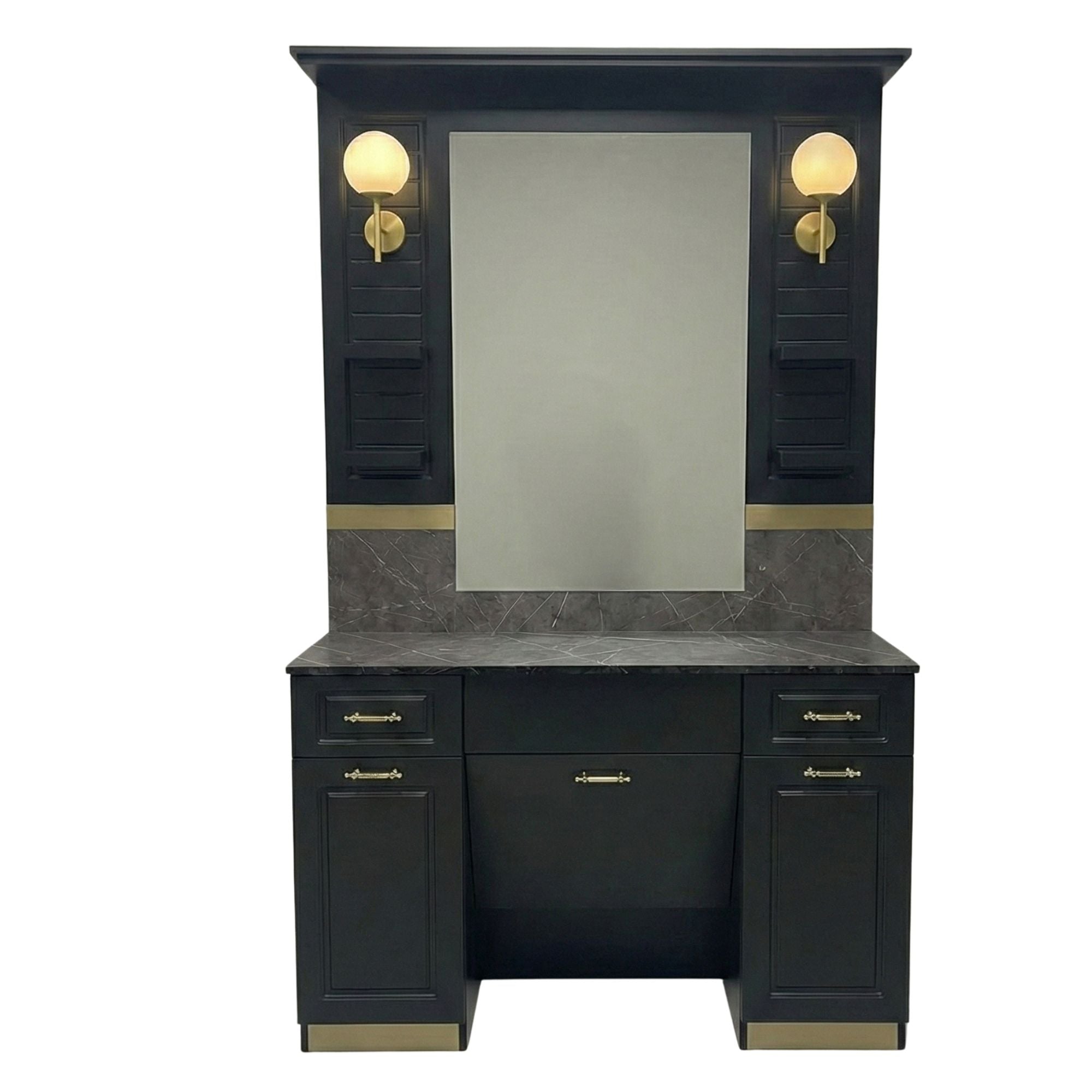 Barber Station Unit - Black & Gold Finish with Marble Effect Counter
