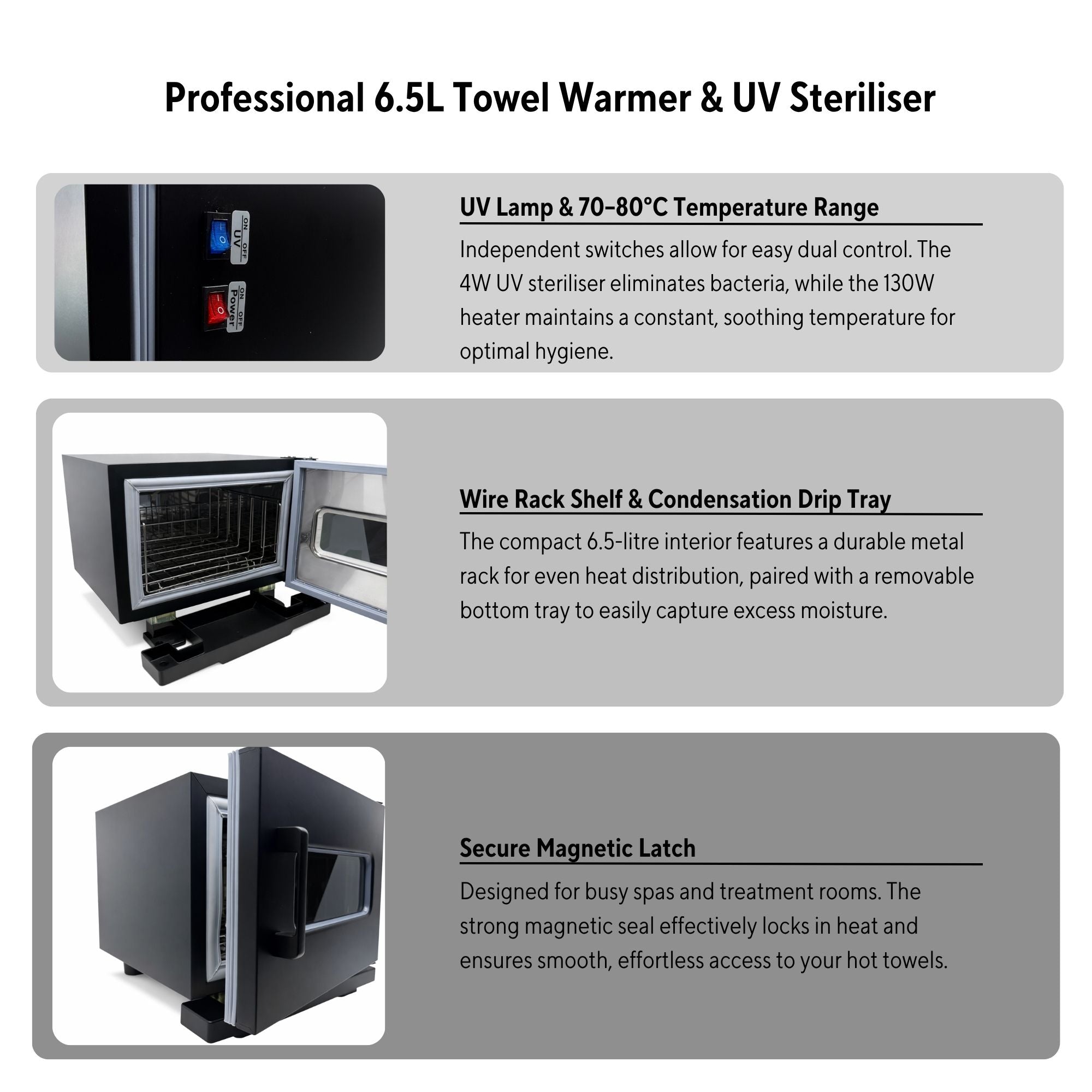 Eson - Hot Towel Warmer Cabinet with UV Steriliser & Viewing Window 6.5L Matte Black