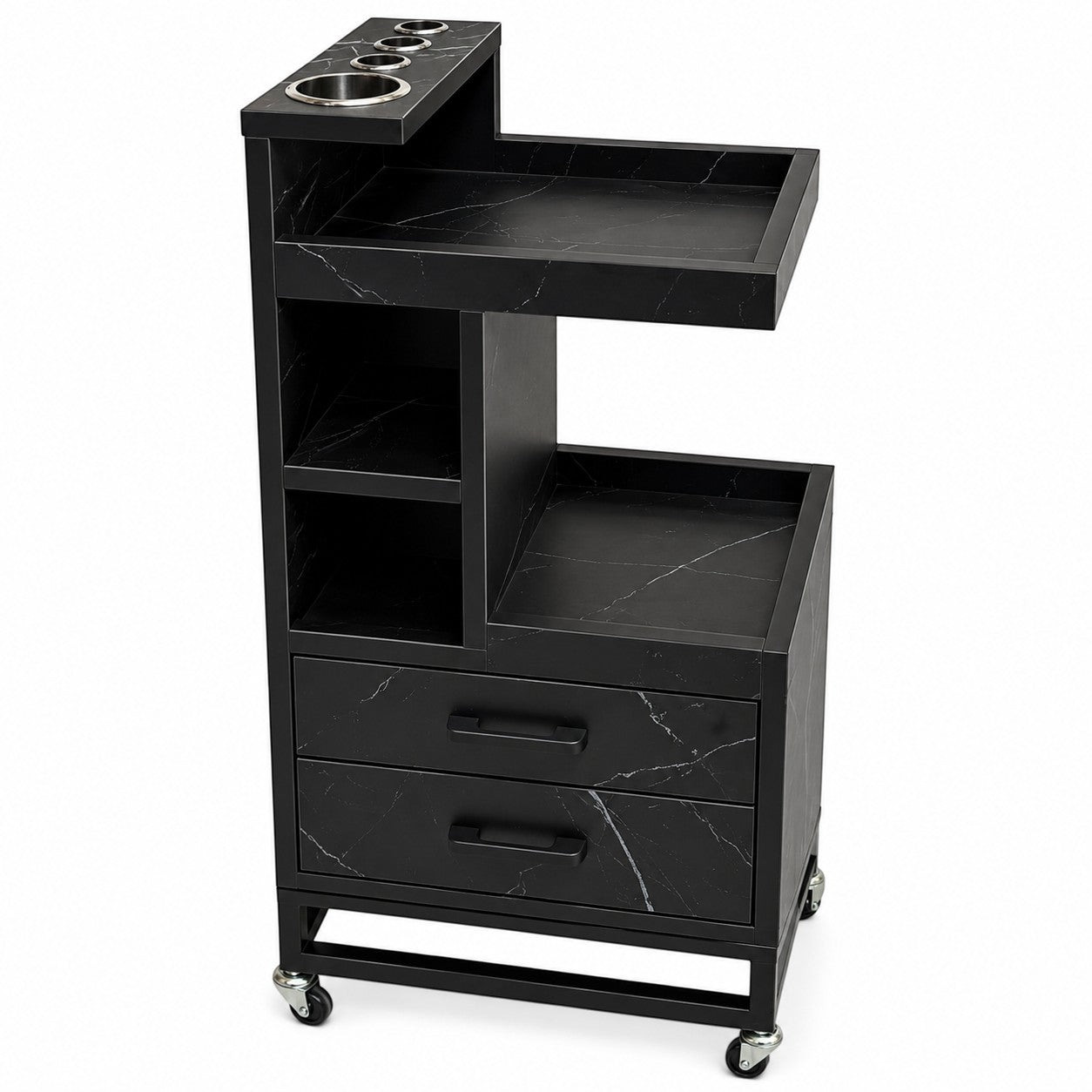 Salon Trolley - Black Marble Tool Trolley with Wheels