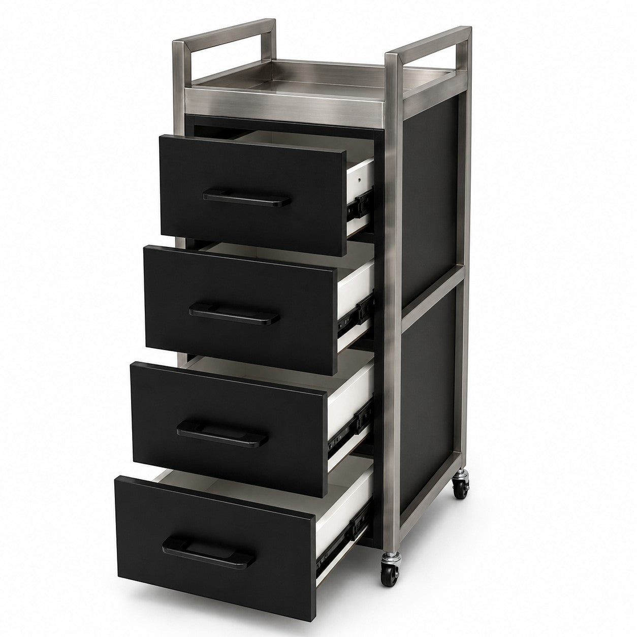 Salon Trolley - Black & Silver Four Drawer Trolley