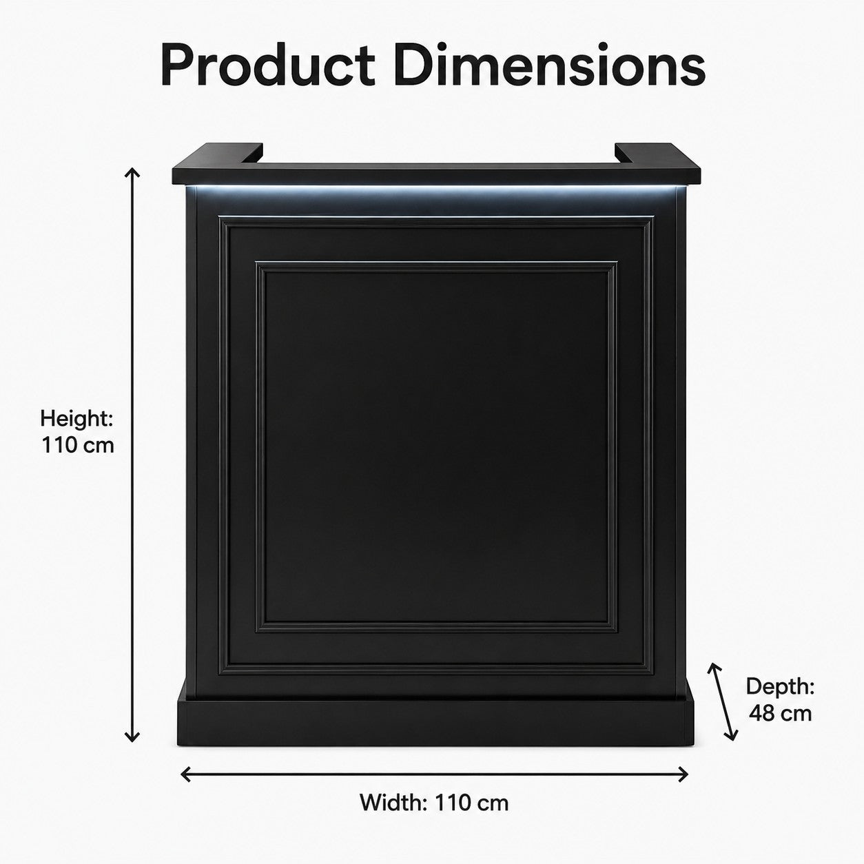 Reception Desk - Black LED Counter with Storage