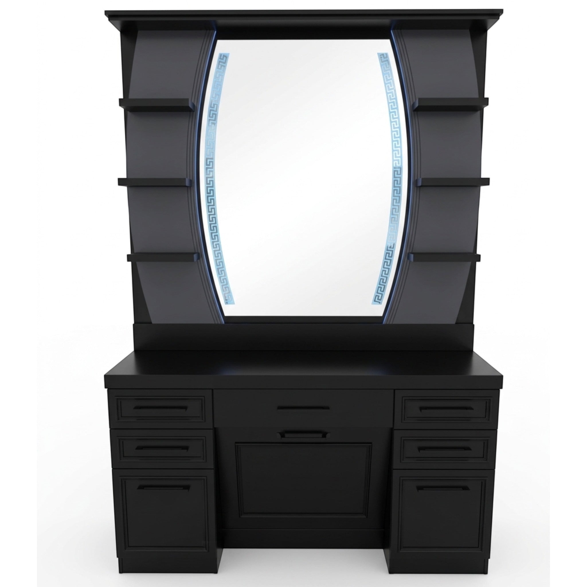 Barber Station Unit - Black Mirror Unit with Shelves