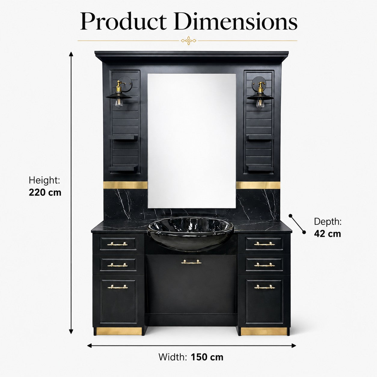 Barber Station Unit - Black & Gold Wash Basin Unit