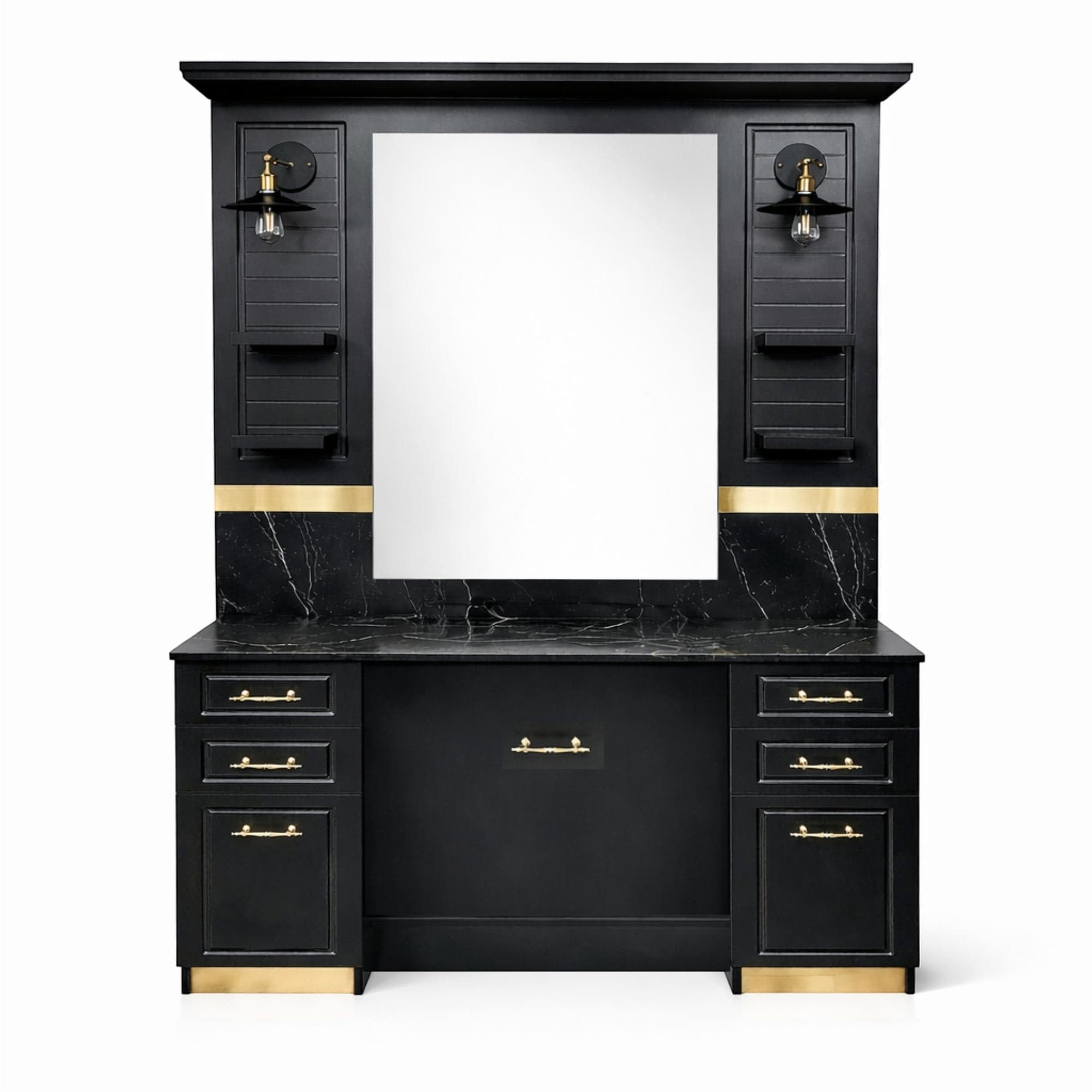 Barber Station Unit - Black & Gold Mirror Styling Unit