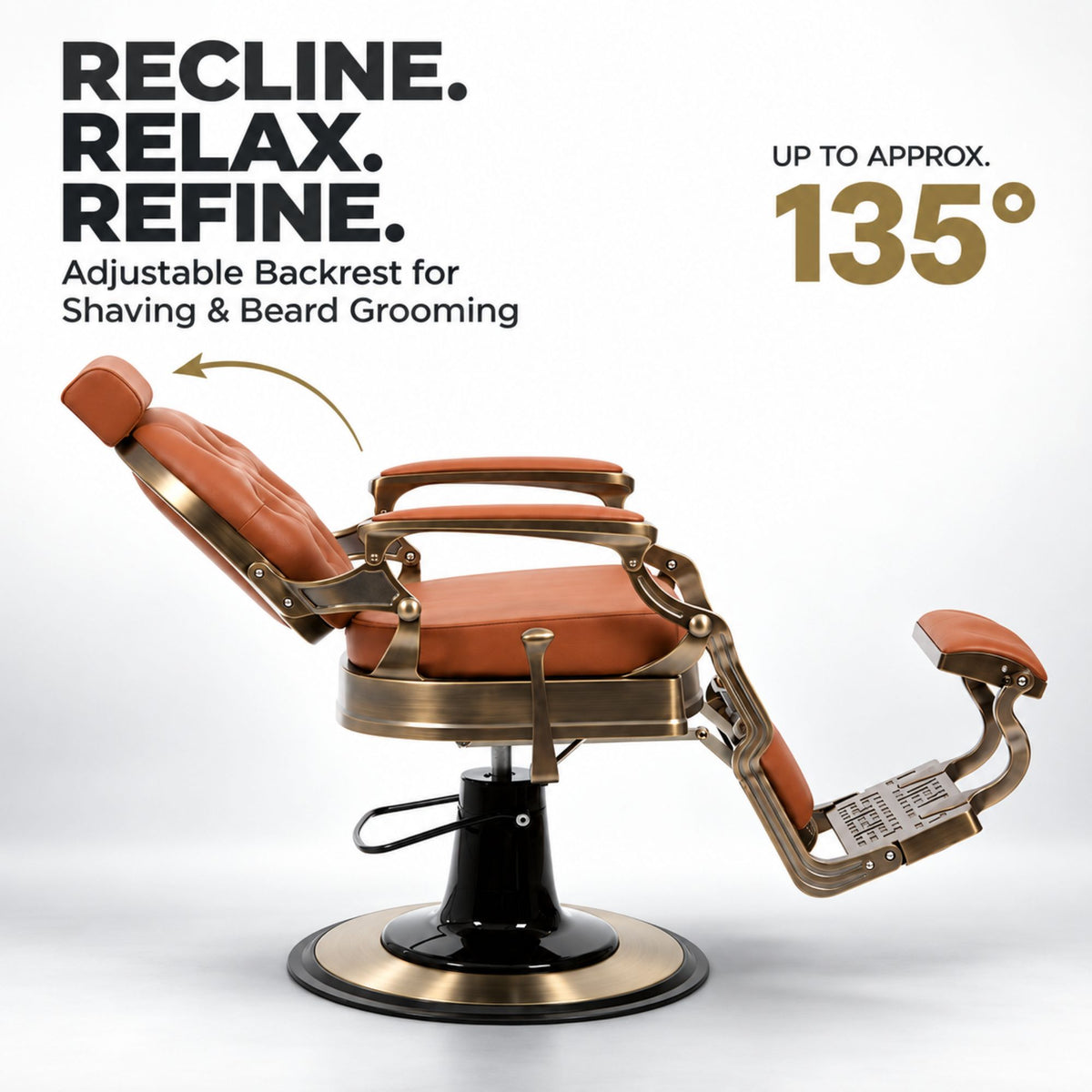 Barber Chair - Vintage Style Tan & Antique Brass Effect Accents