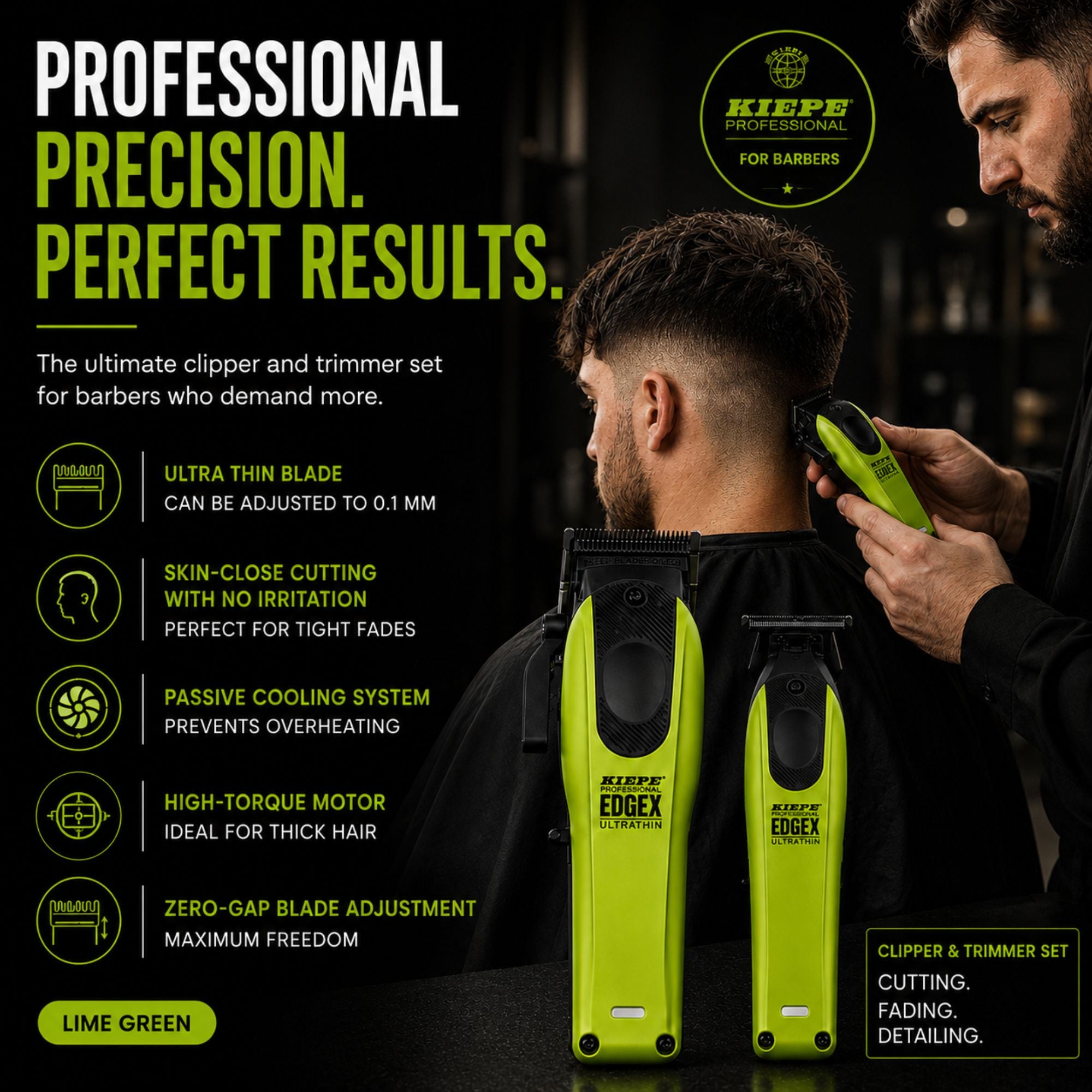 Kiepe - Professional Edge X Ultrathin Clipper & Trimmer Set - Lime Green