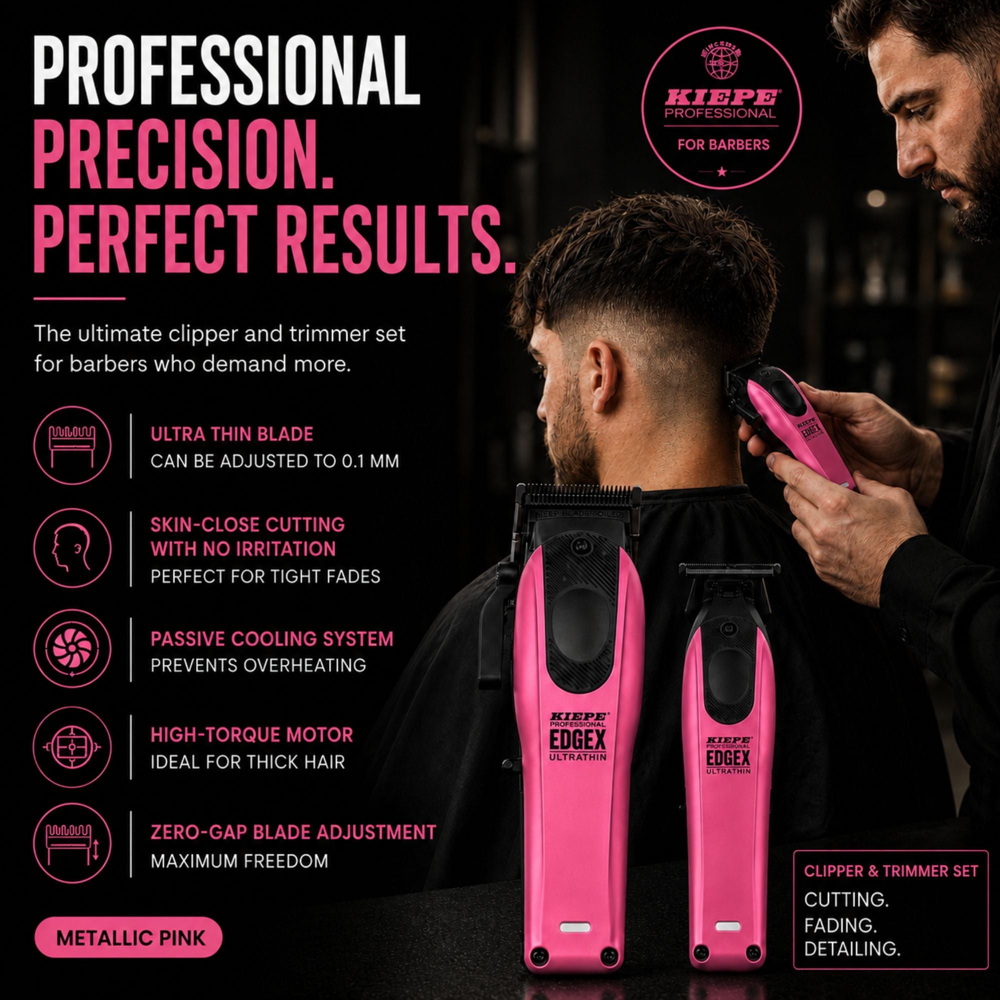 Kiepe - Professional Edge X Ultrathin Clipper & Trimmer Set - Metallic Pink