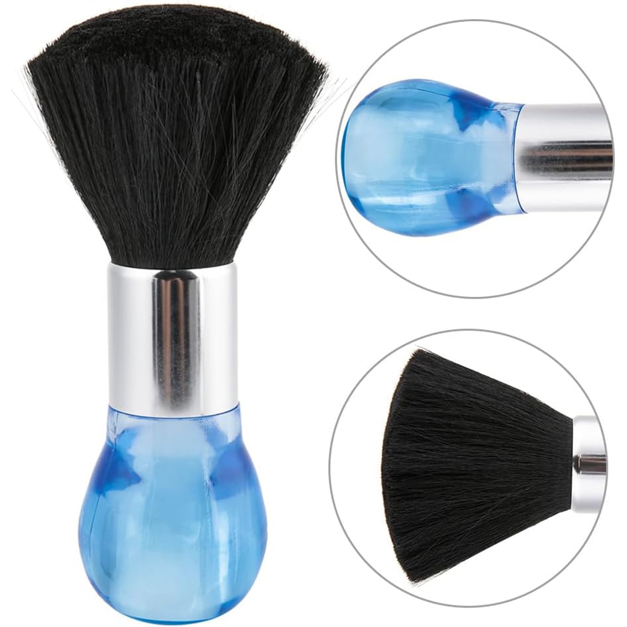 Eson - Neck Duster Brush Silver Metal Round Blue Handle 17x5cm - Eson Direct
