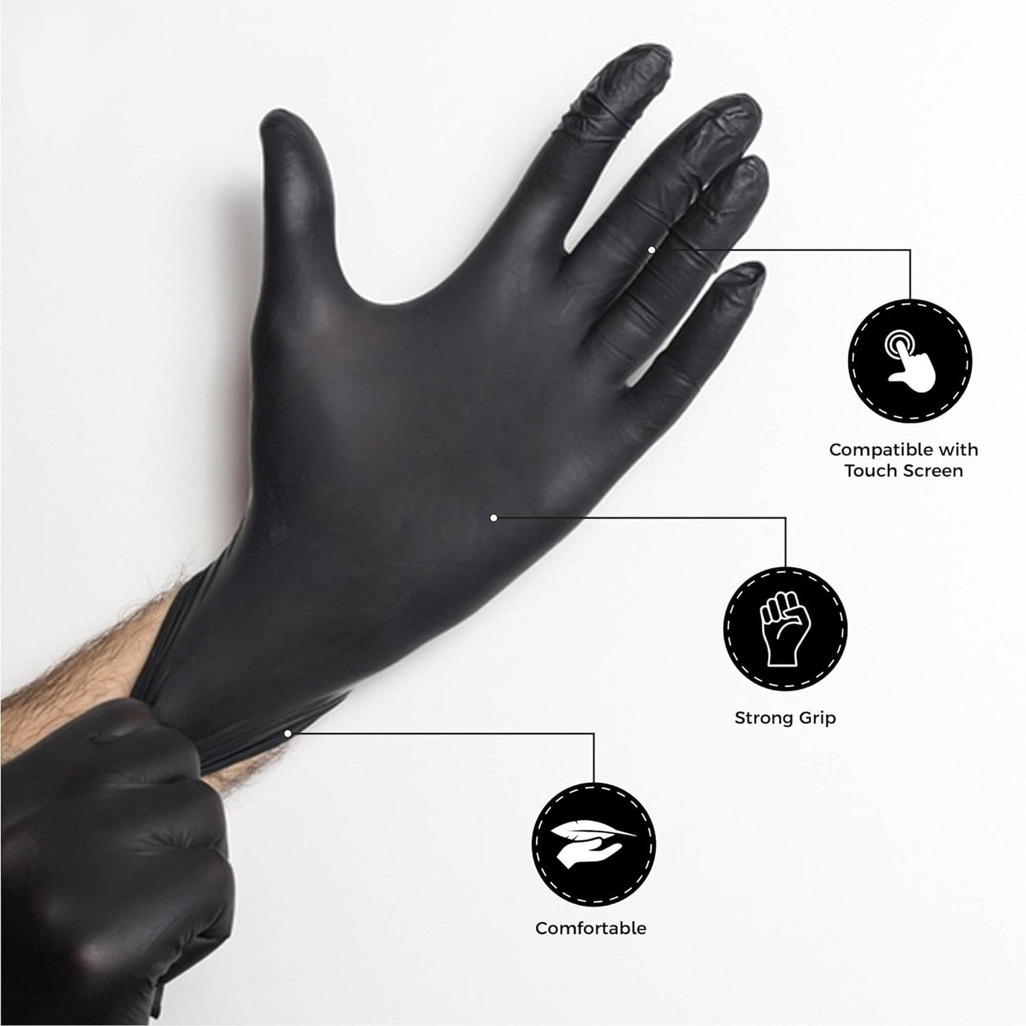 Eson - Nitrile Disposable Gloves Latex & Powder Free Extra Large (Black) - Eson Direct