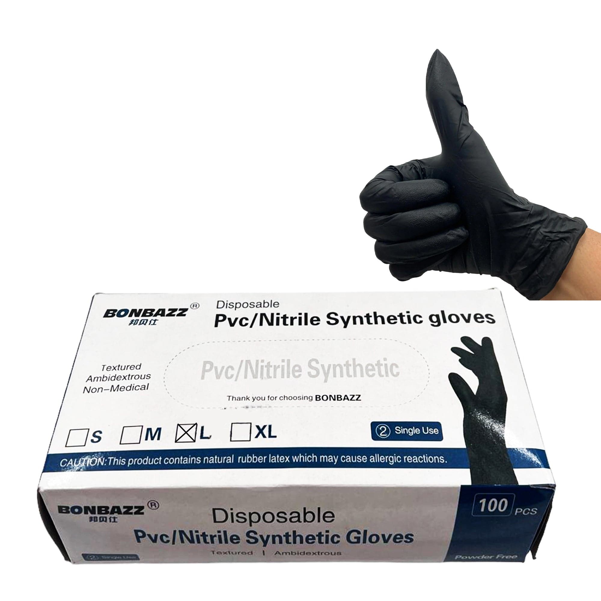 Eson - Nitrile Disposable Gloves Latex & Powder Free Large (Black)