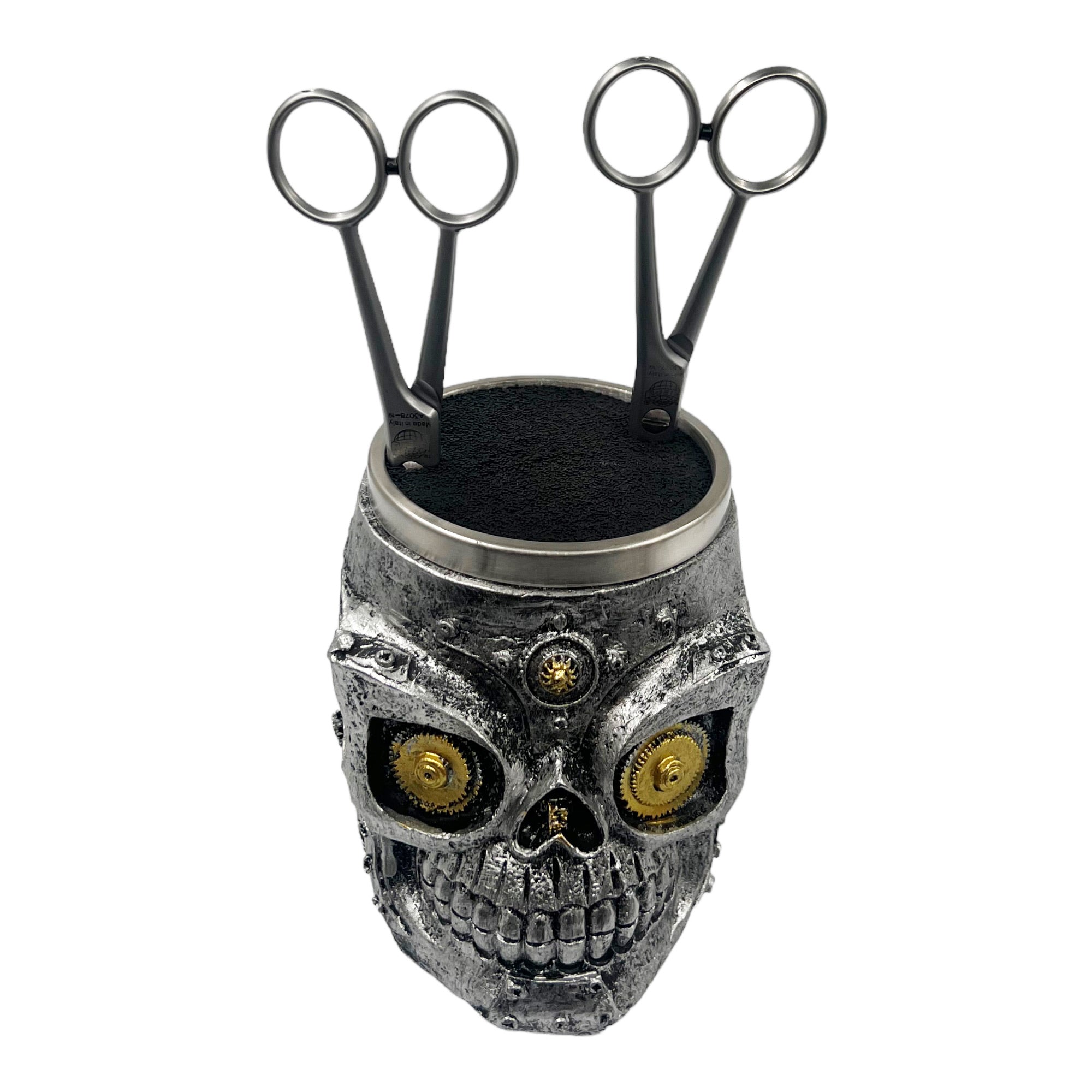 Eson - Scissors Holder Cyber Skull With Bristles 9x11cm