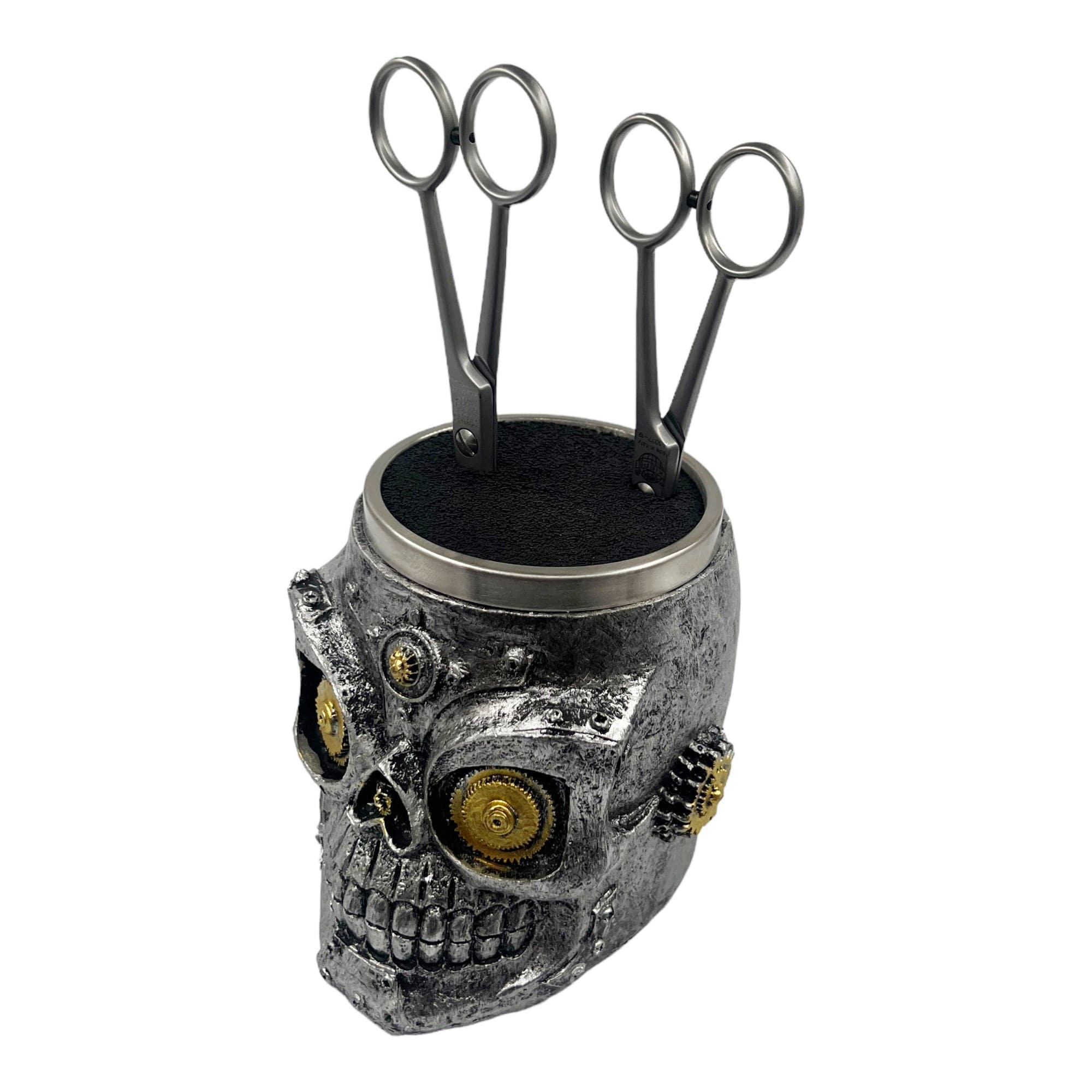 Eson - Scissors Holder Cyber Skull With Bristles 9x11cm - Eson Direct