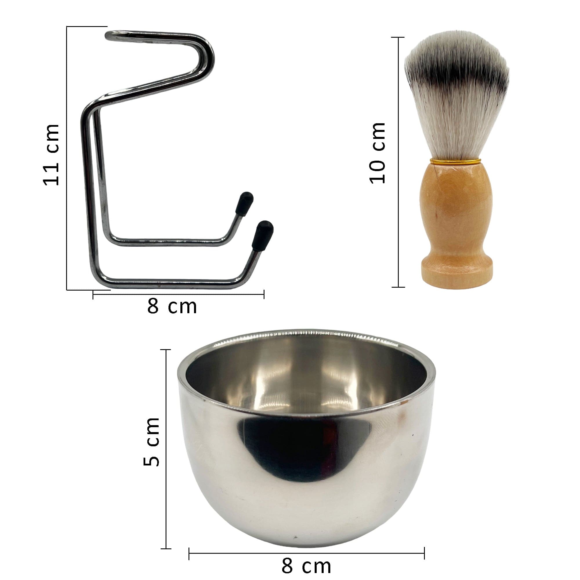 Eson - Shaving Bowl And Brush Sets Stainless Steel Bowl & Wooden Brush With Stand