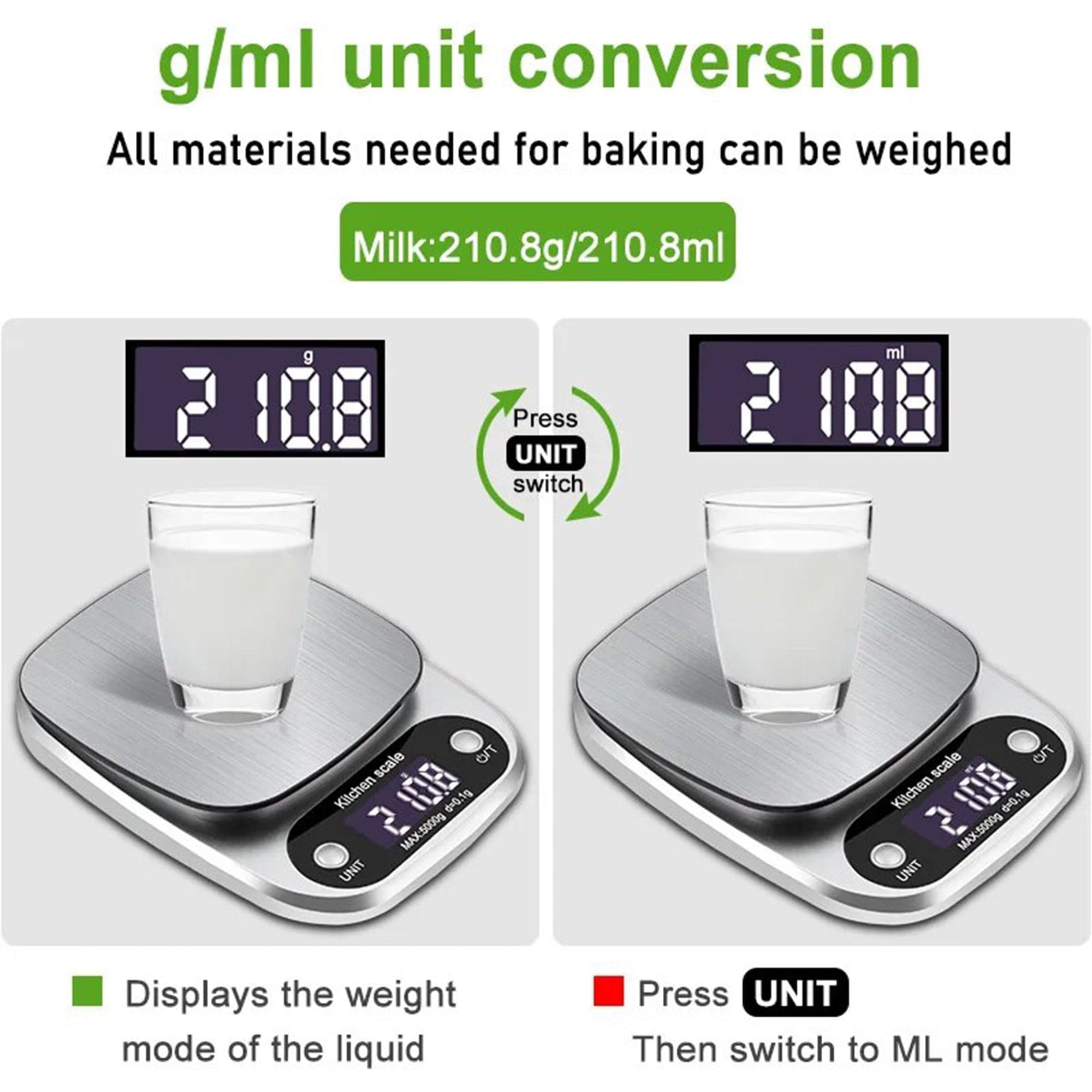 Eson - Digital Kitchen Scale Stainless Steel 8 Units Scale Division & Tare Function