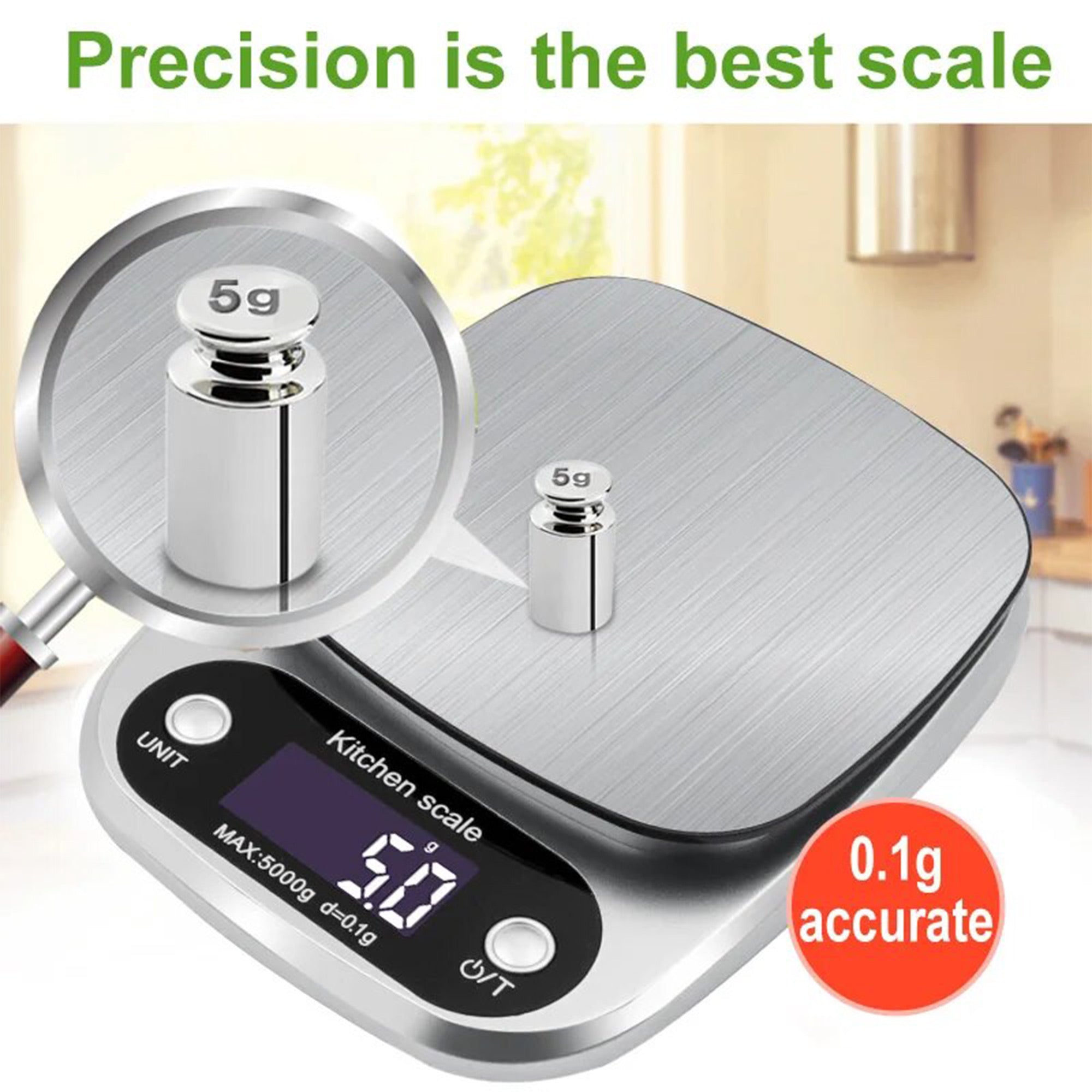 Eson - Digital Kitchen Scale Stainless Steel 8 Units Scale Division & Tare Function
