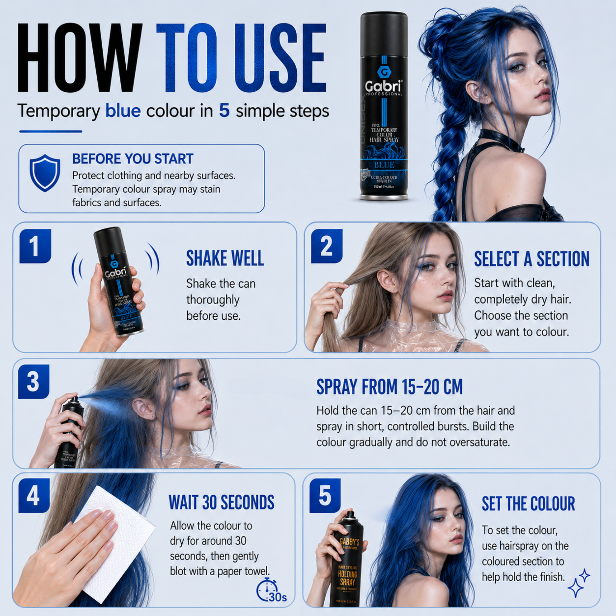 Gabri Professional - Pro Temporary Hair Colour Shimmer Spray Blue 150ml