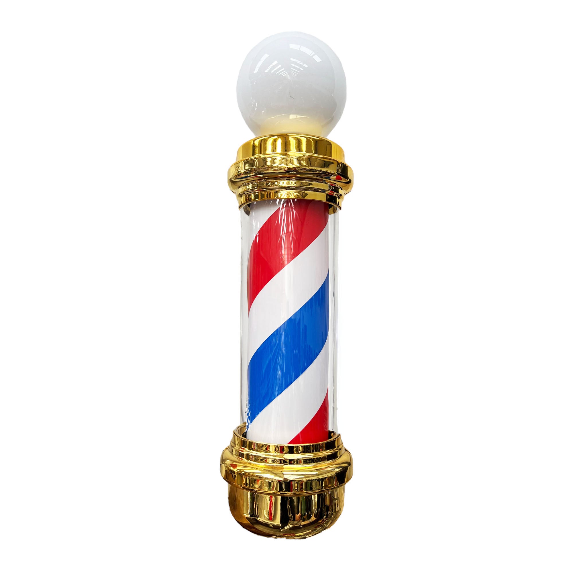 Gabri - Classic Barber Pole Light With Open Sign (Gold Red White Blue Stripes) 70cm