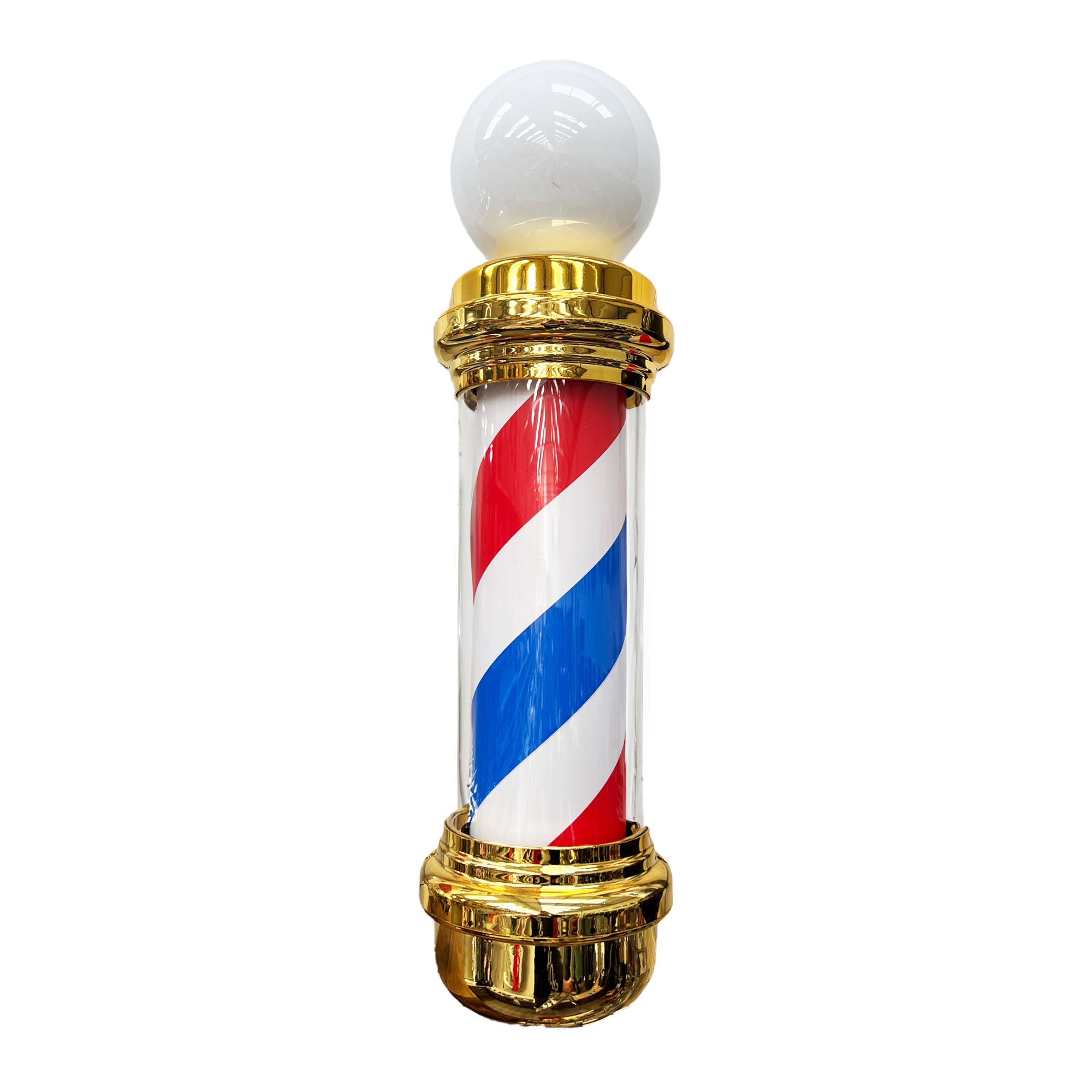 Gabri - Barber Pole Light With Open Sign (Gold Red White Blue Stripes) 70cm