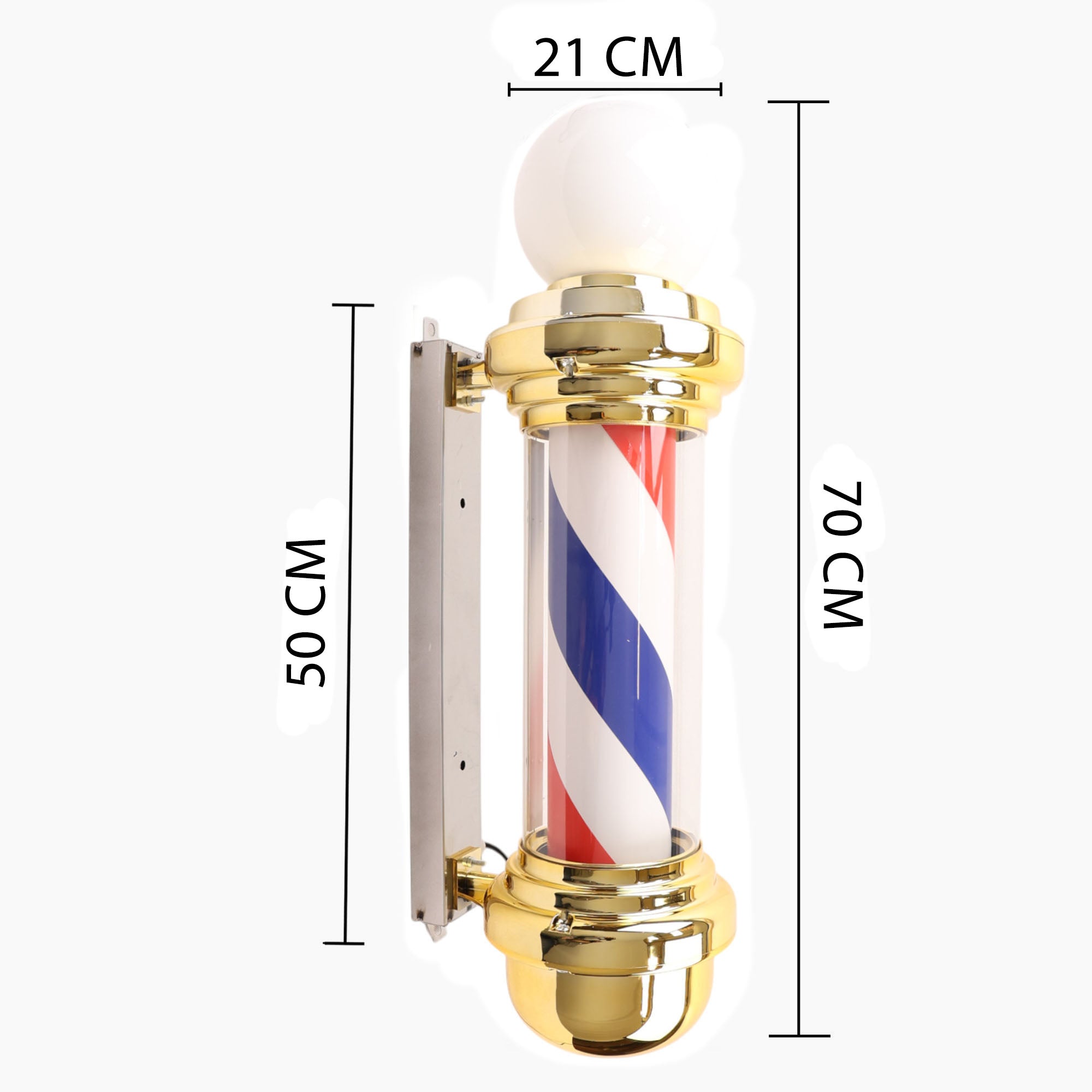 Gabri - Barber Pole Light With Open Sign (Gold Red White Blue Stripes) 70cm