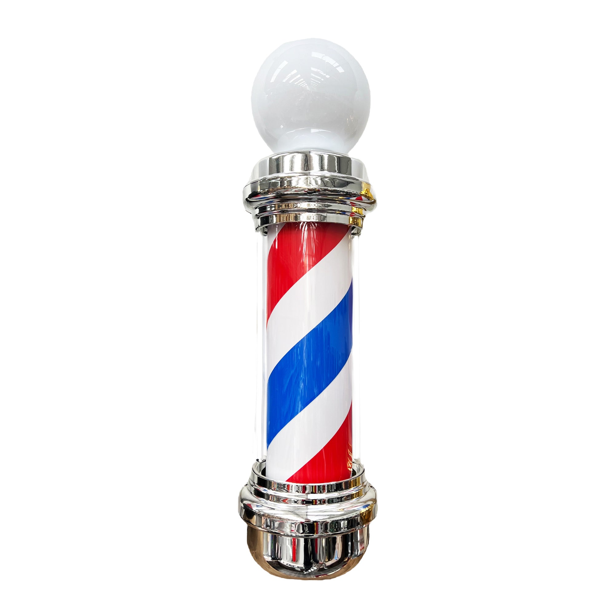 Gabri - Classic Barber Pole Light With Open Sign (Silver Red White Blue Stripes) 85cm