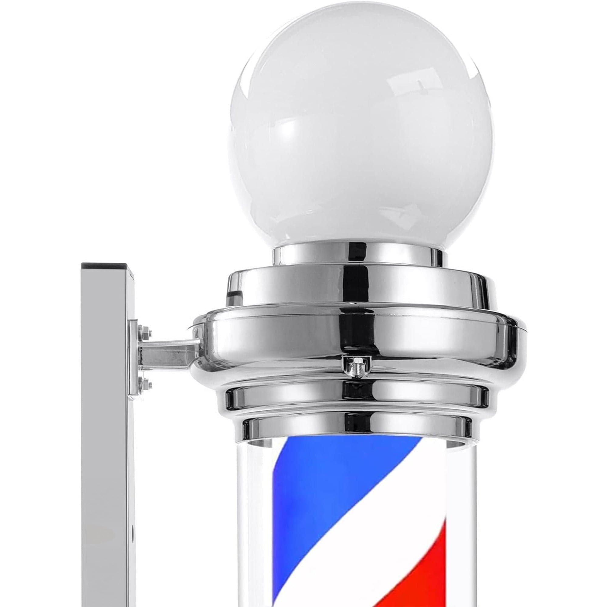 Gabri - Barber Pole Light With Open Sign (Silver Red White Blue Stripes) 85cm