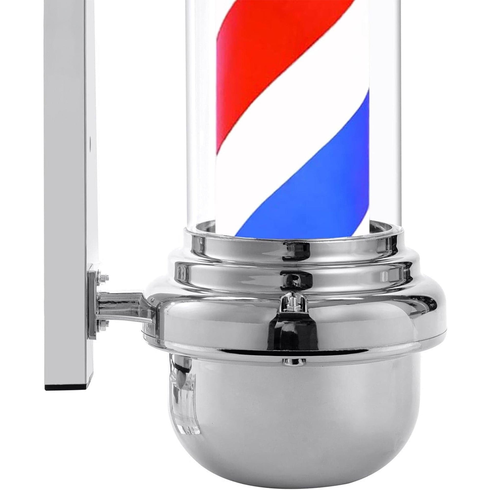 Gabri - Classic Barber Pole Light With Open Sign (Silver Red White Blue Stripes) 85cm