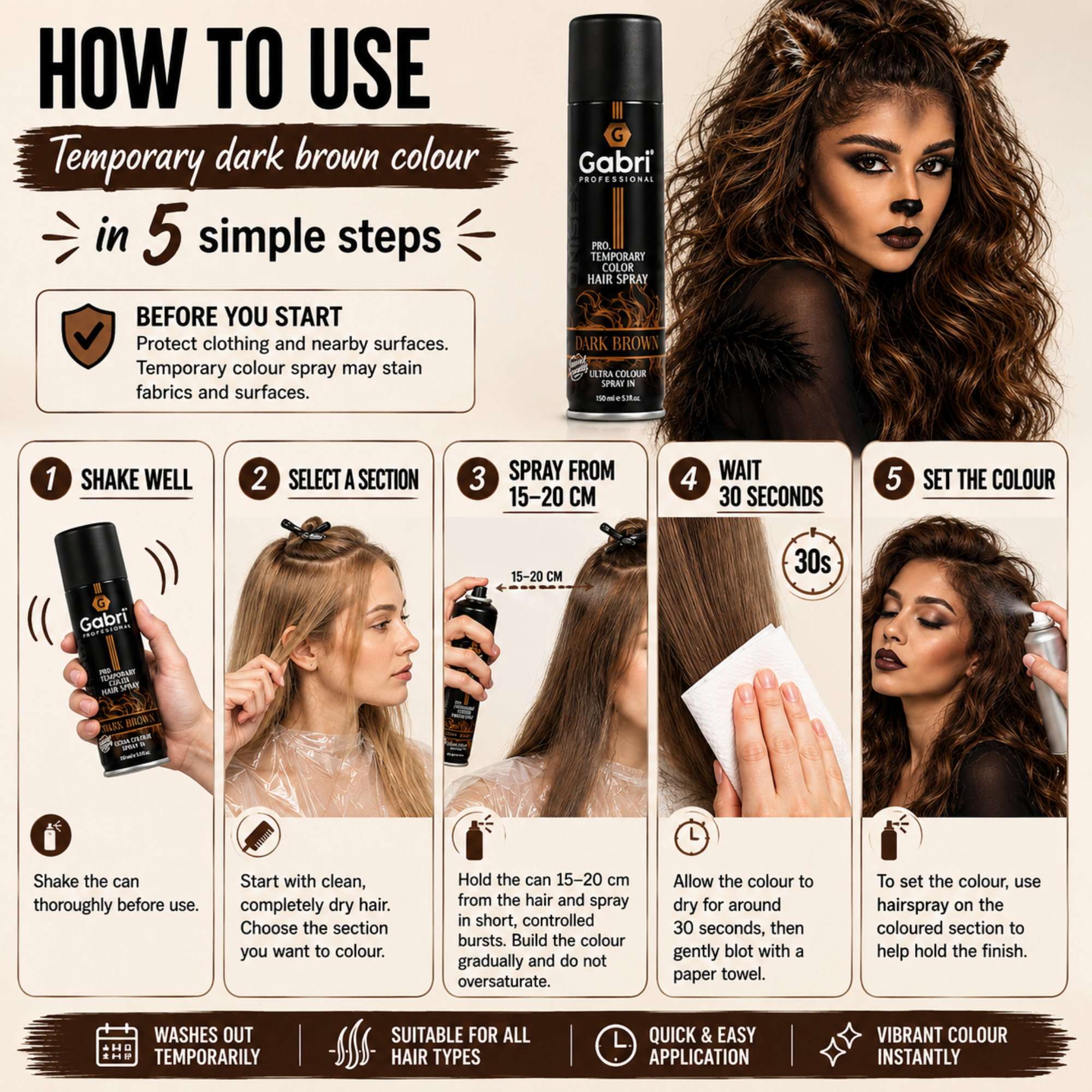 Gabri Professional - Pro Temporary Hair Colour Shimmer Spray Dark Brown 150ml