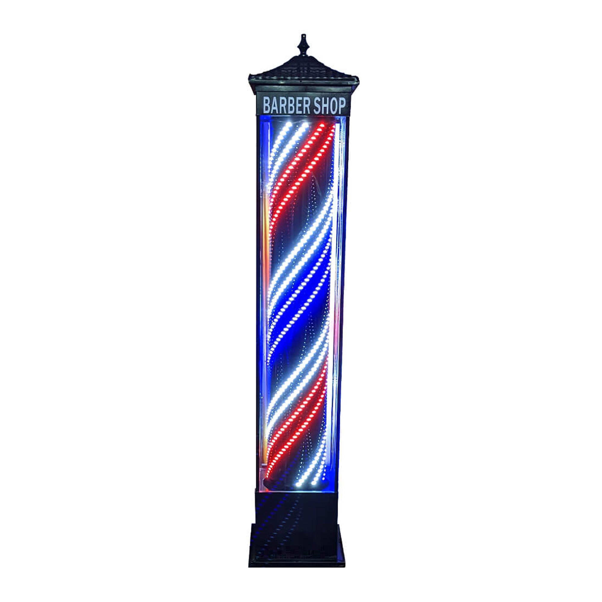 Gabri - Lantern Style Classic Barber Pole Floor Digital Led Light (Black Rotating Illuminating Stripes) 1.8m