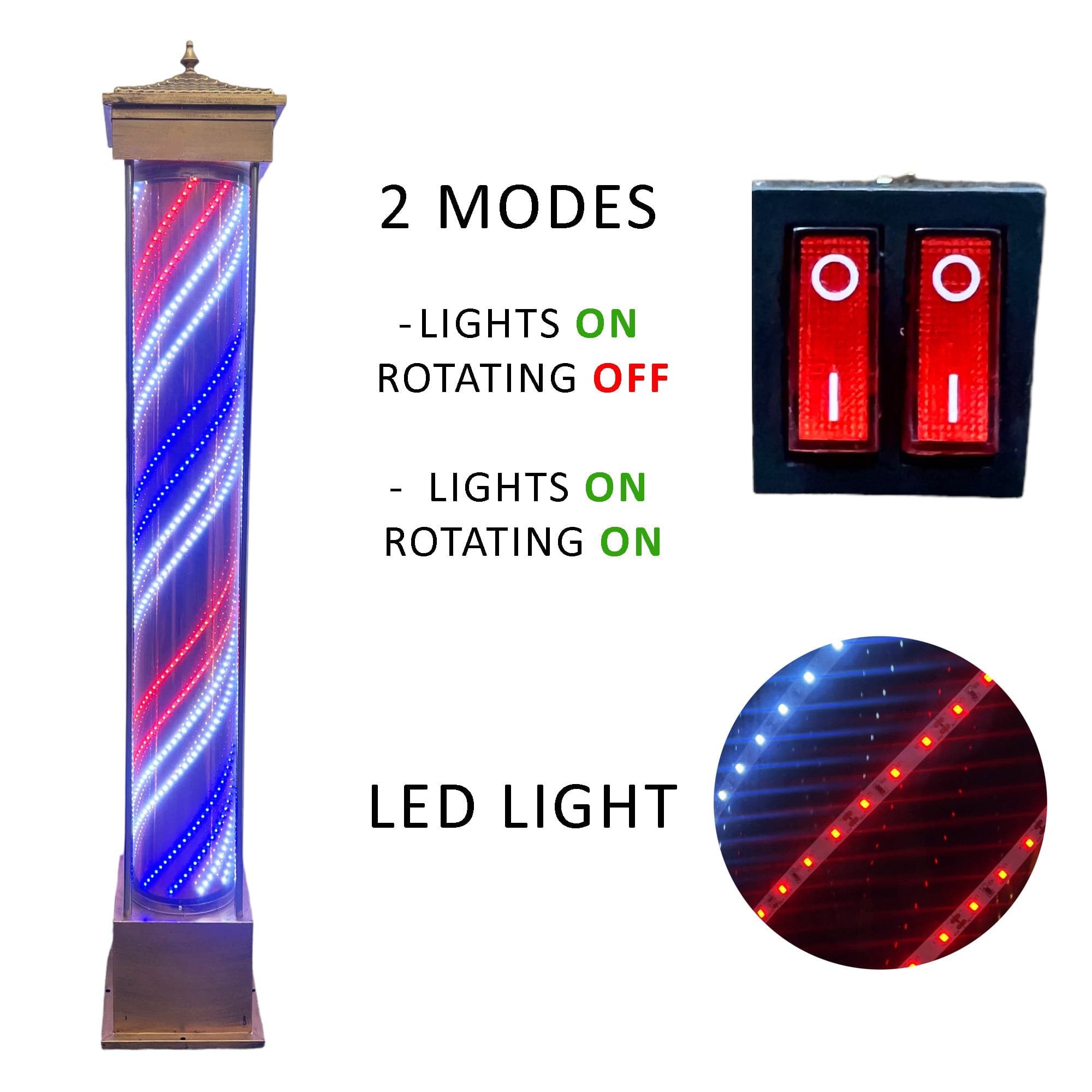 Gabri - Lantern Style Classic Barber Pole Floor Digital Led Light (Bronze & Copper Rotating Illuminating Stripes) 2.1m