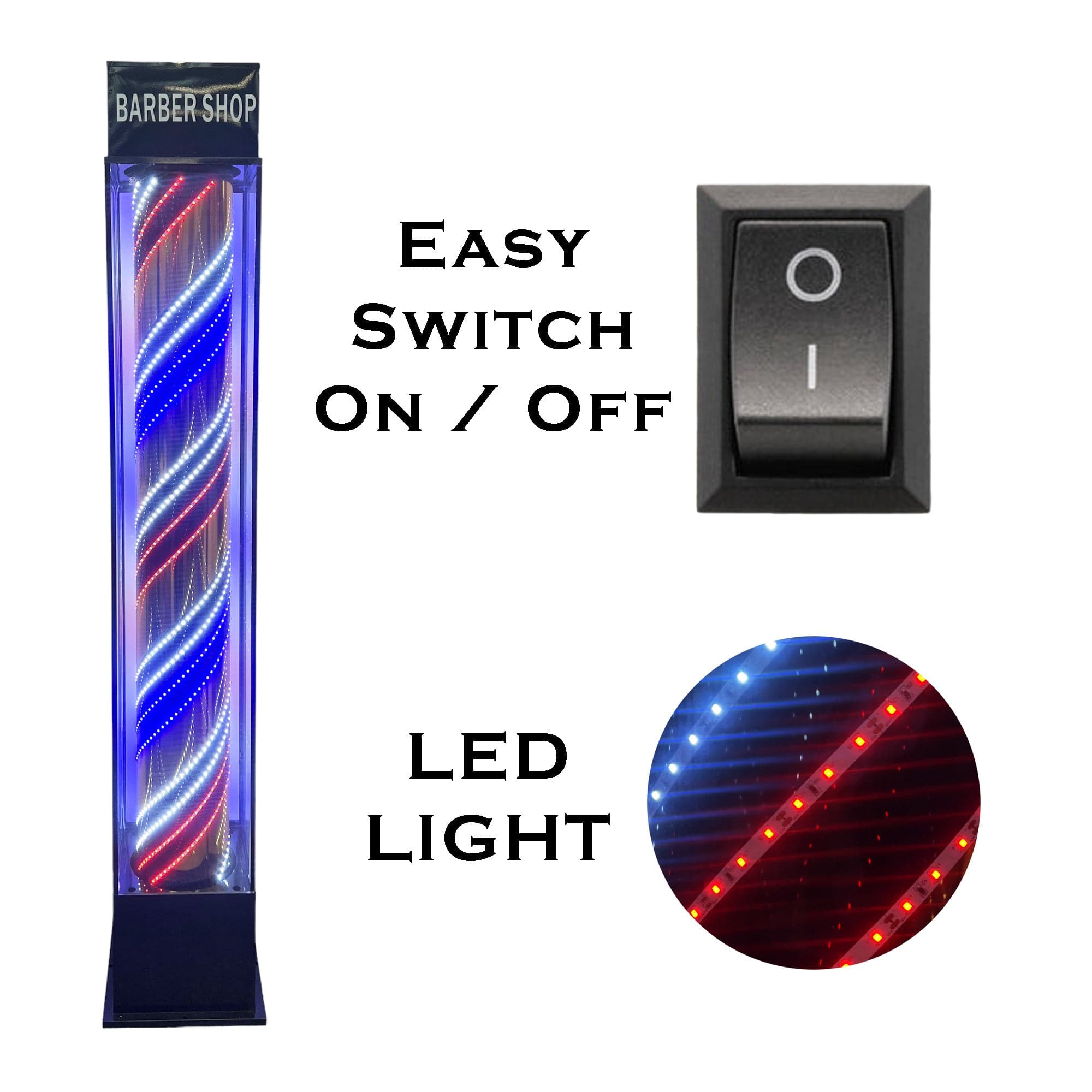 Gabri - Long Classic Barber Pole Floor Digital Led Light (Black Rotating Illuminating Stripes) 2.3m