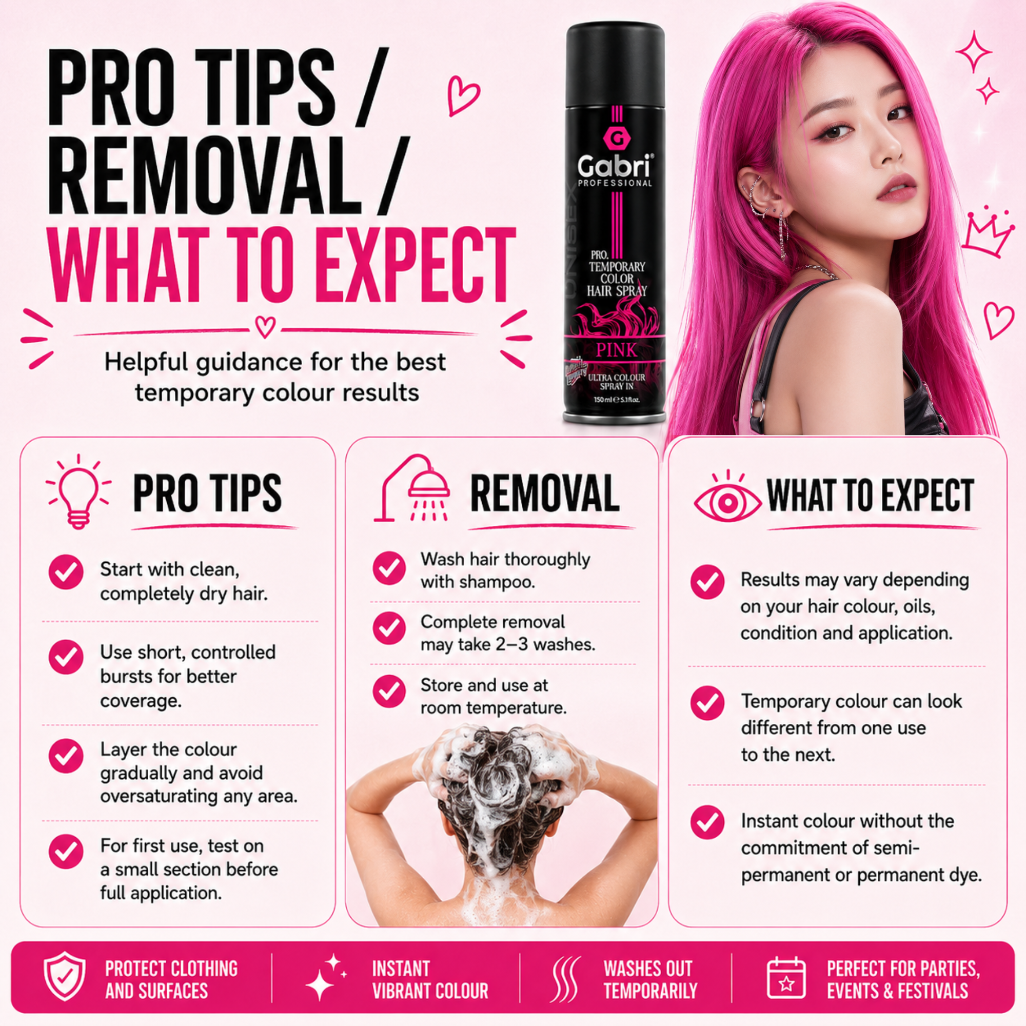 Gabri Professional - Pro Temporary Hair Colour Shimmer Spray Pink 150ml