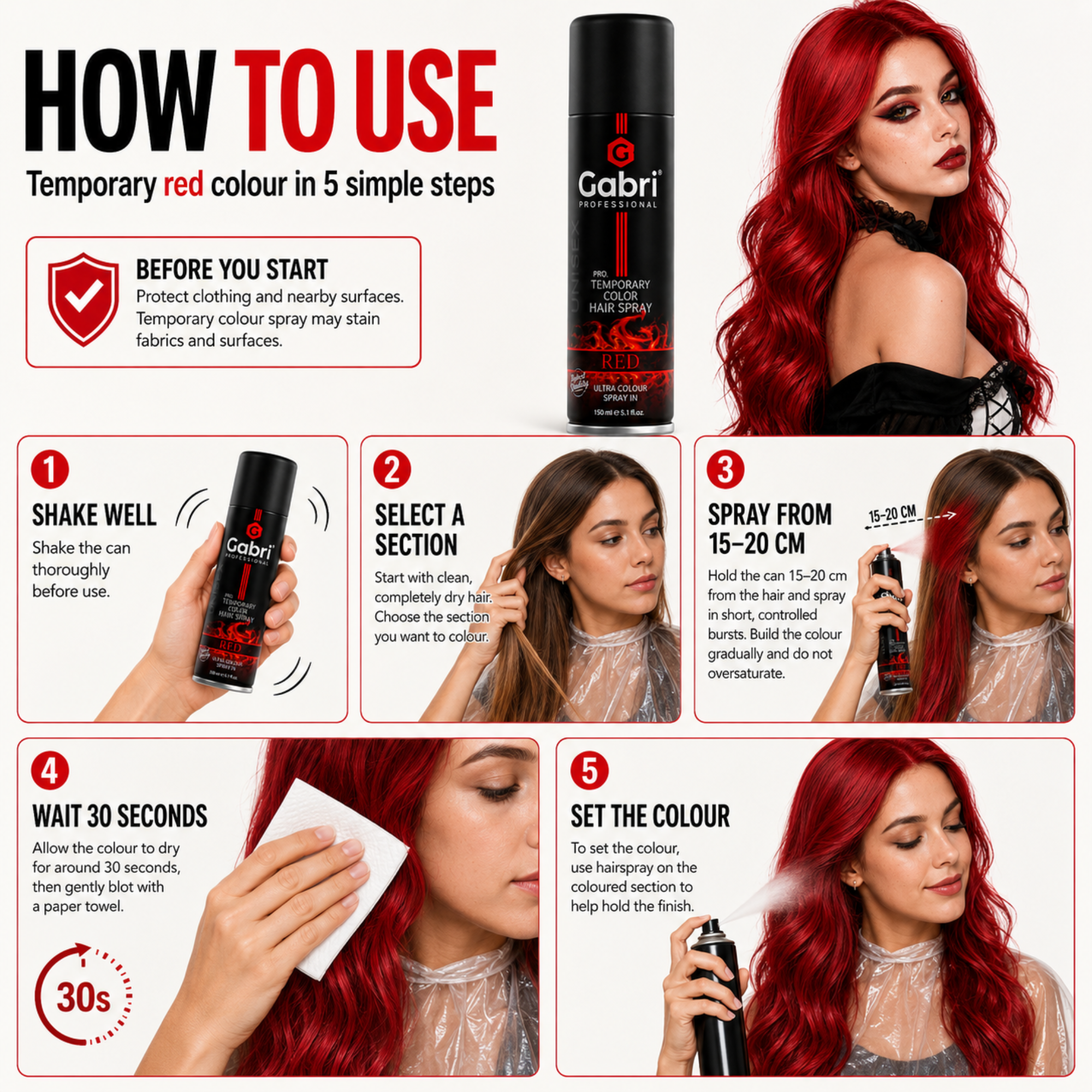 Gabri Professional - Pro Temporary Hair Colour Shimmer Spray Red 150ml