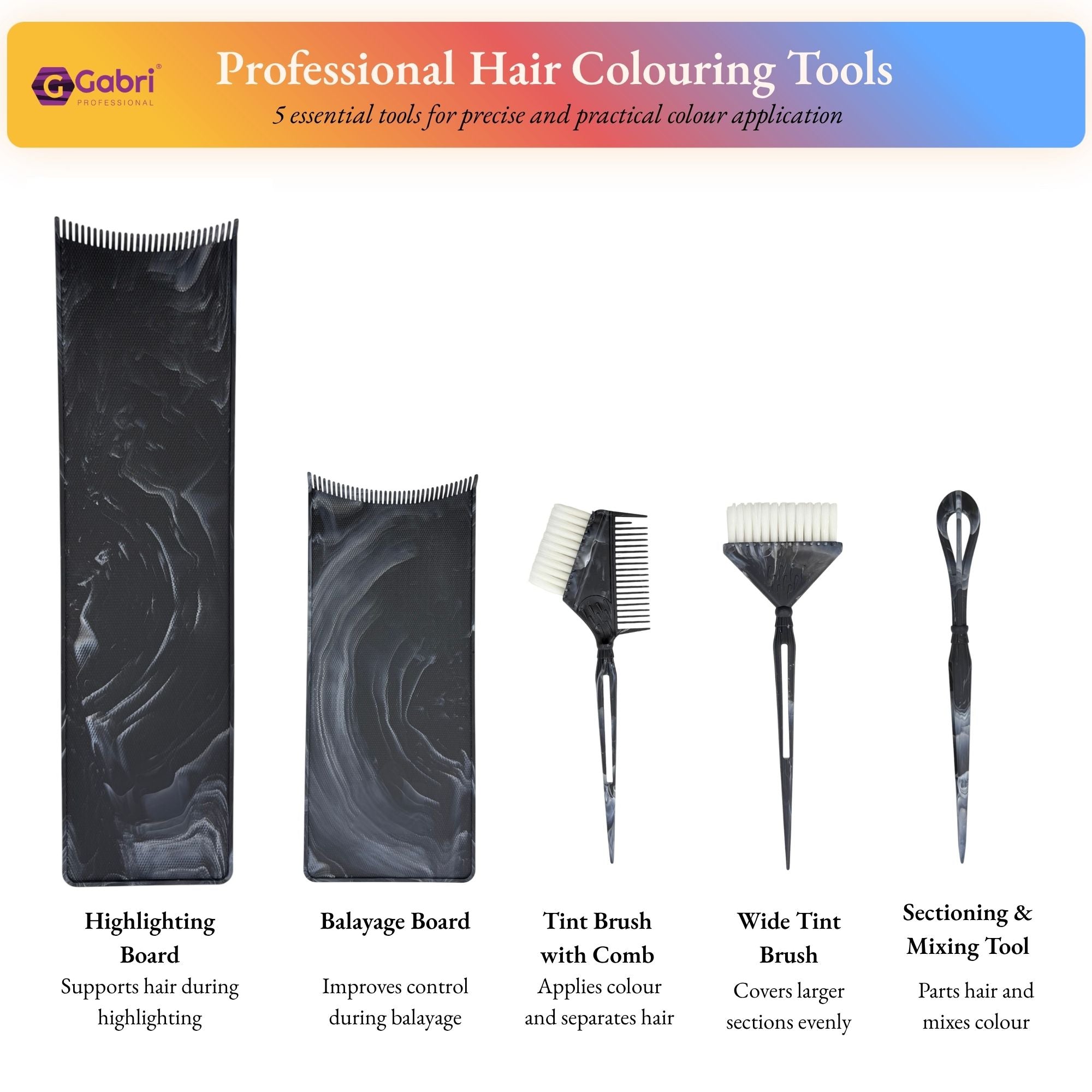 Gabri - Salon Hair Dye & Tinting Set (5 Piece) – Black Marble Effect
