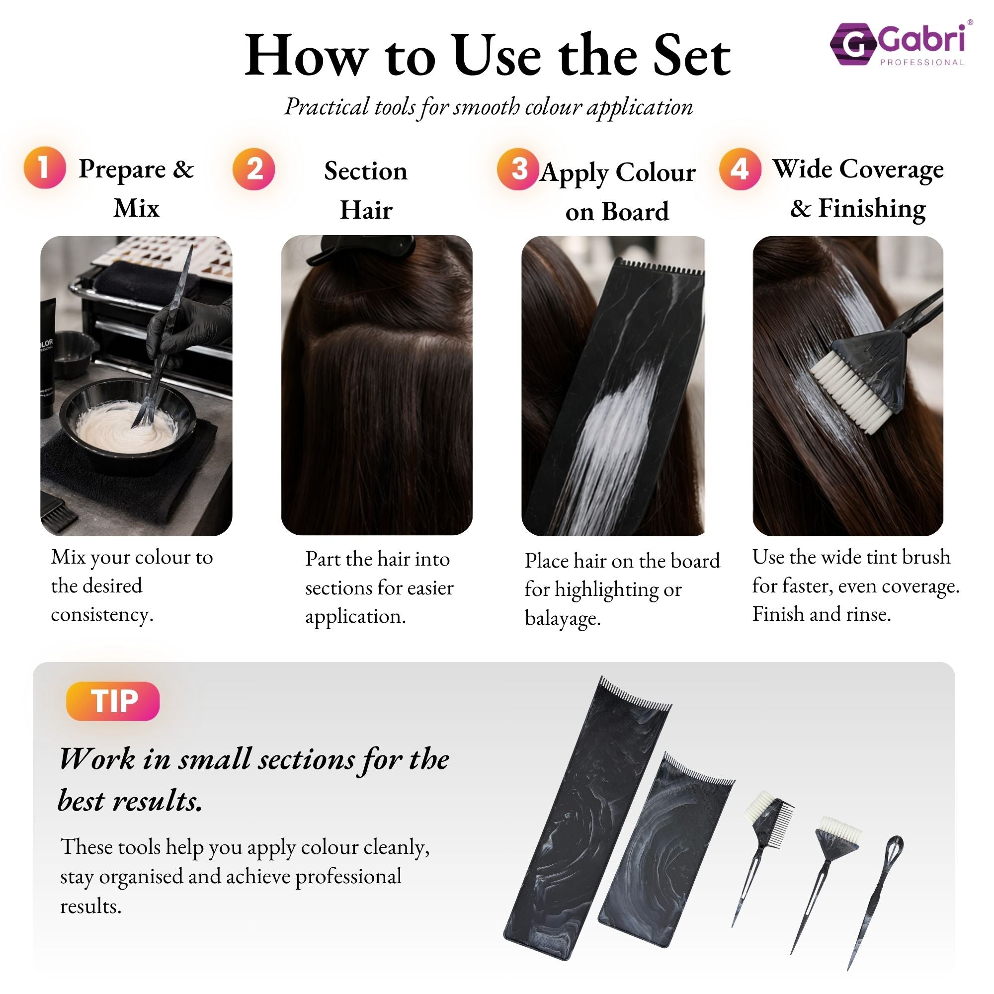 Gabri - Salon Hair Dye & Tinting Set (5 Piece) – Black Marble Effect