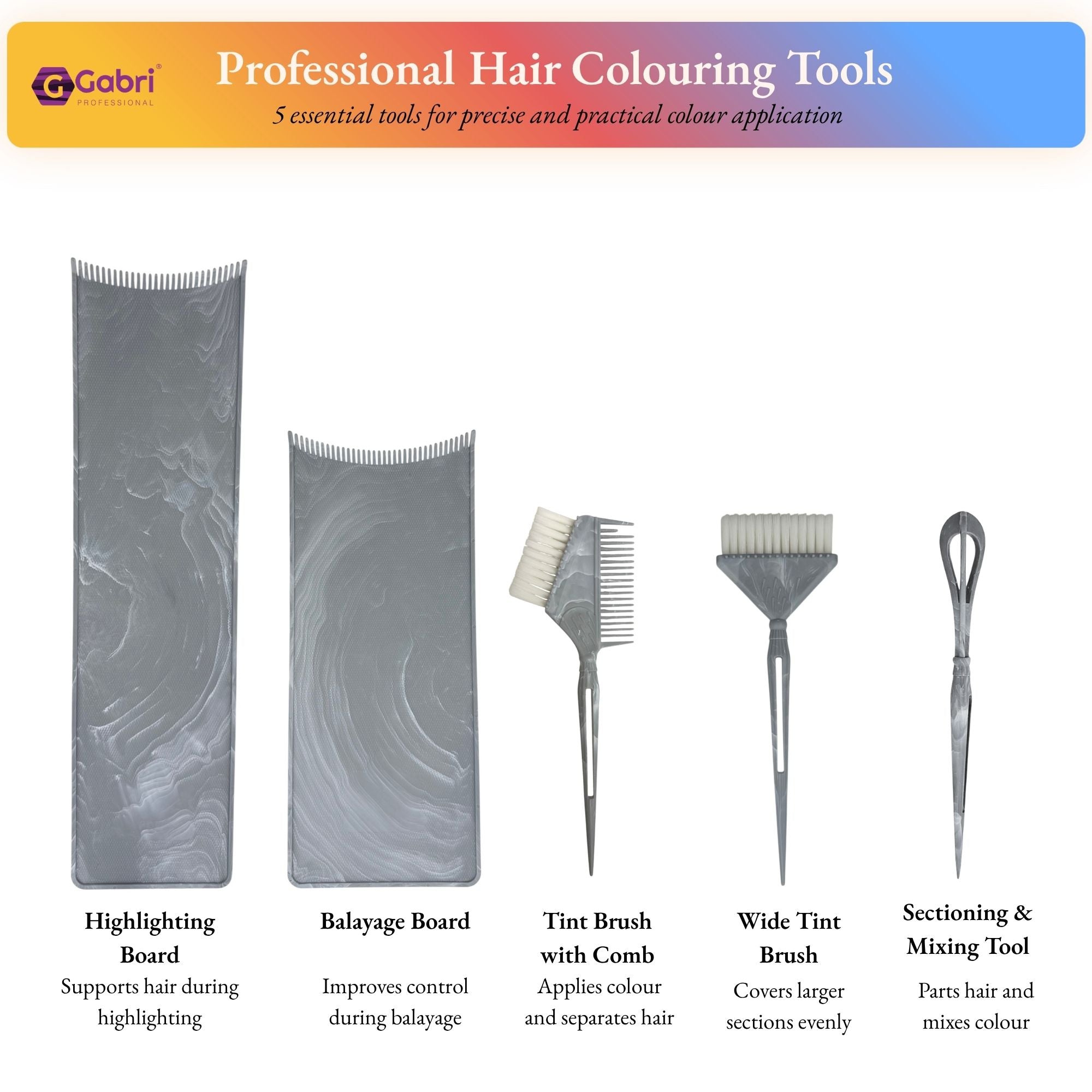 Gabri - Salon Hair Dye & Tinting Set (5 Piece) – Grey Marble Effect