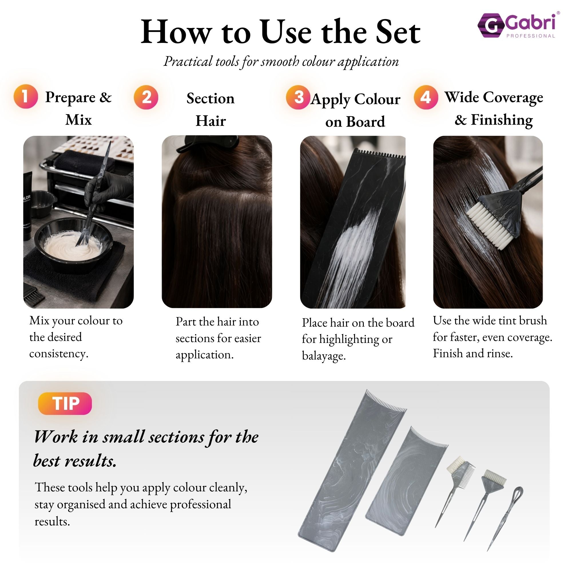 Gabri - Salon Hair Dye & Tinting Set (5 Piece) – Grey Marble Effect