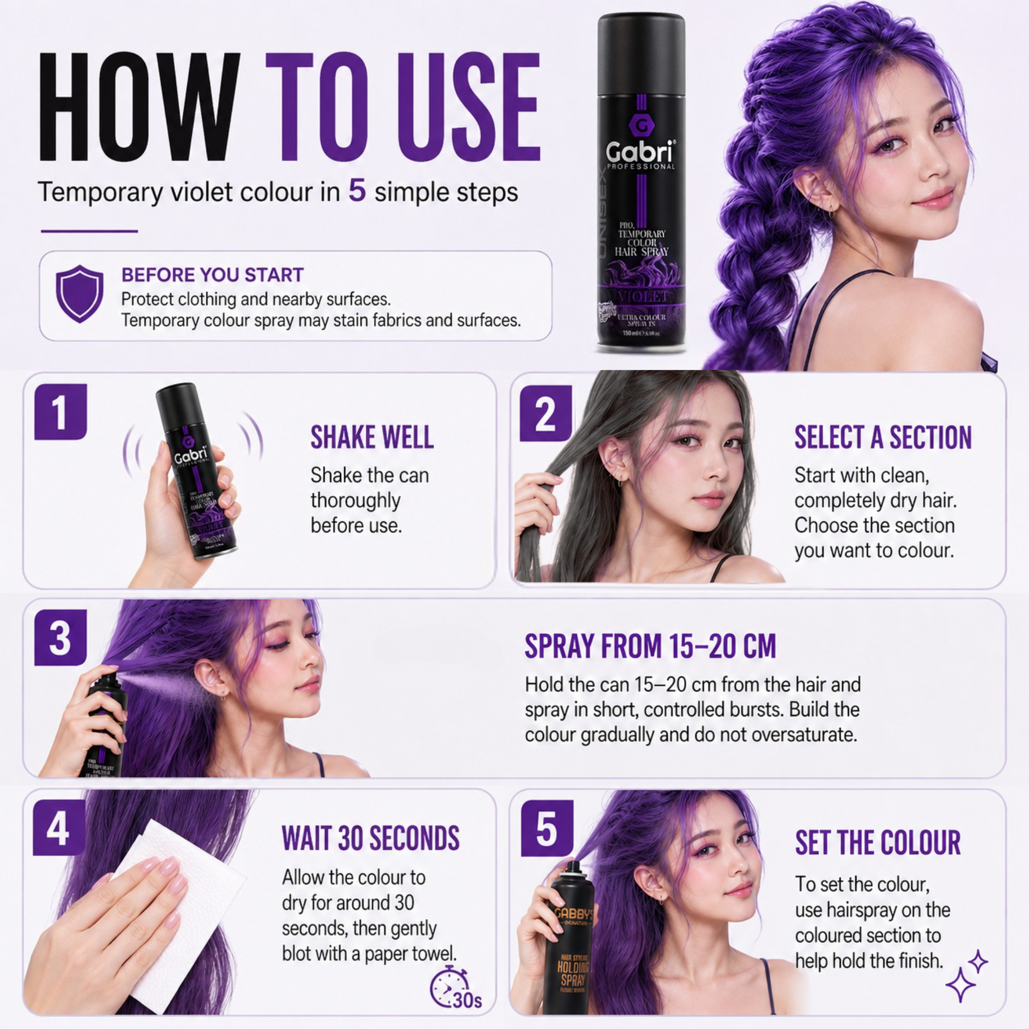 Gabri Professional - Pro Temporary Hair Colour Shimmer Spray Violet 150ml