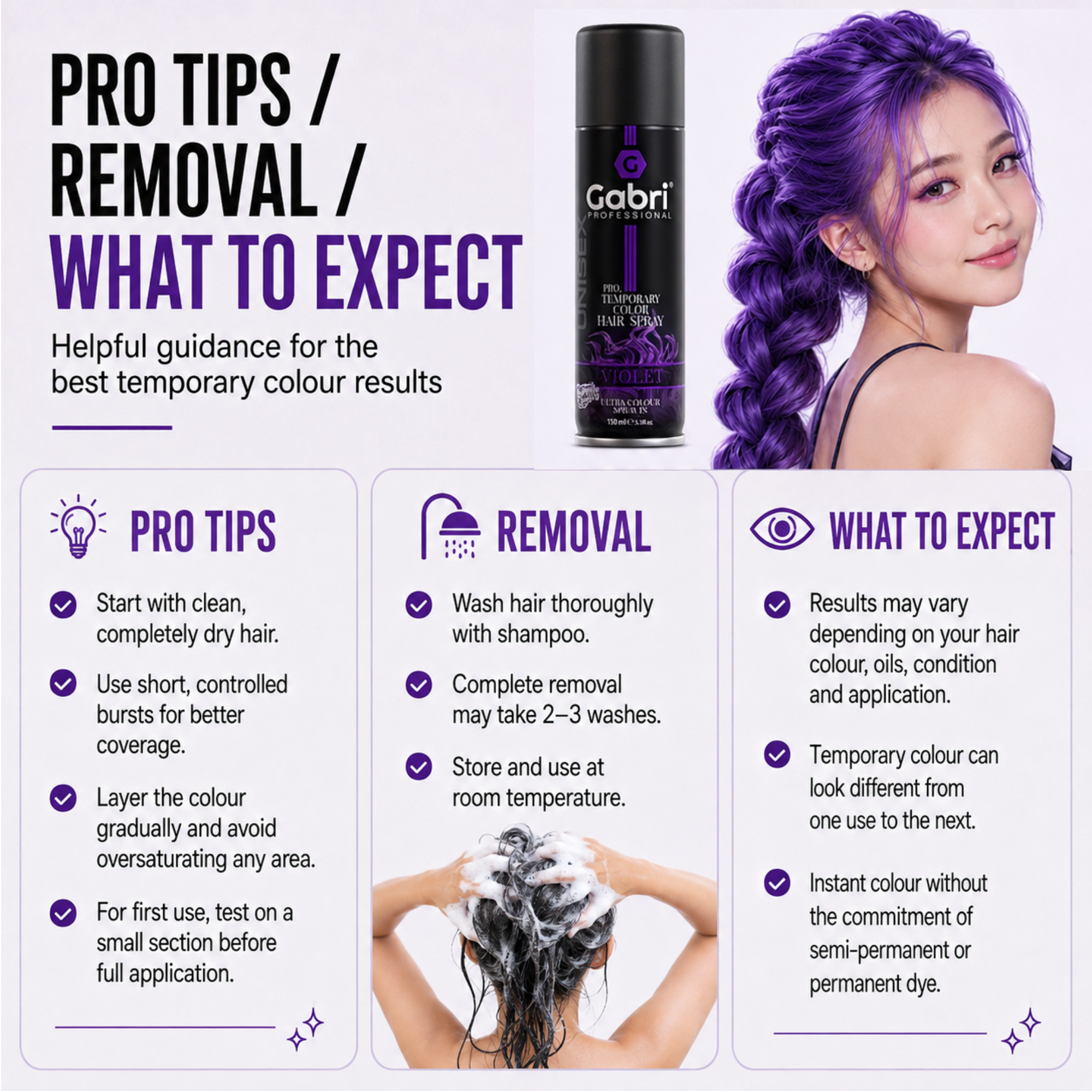 Gabri Professional - Pro Temporary Hair Colour Shimmer Spray Violet 150ml