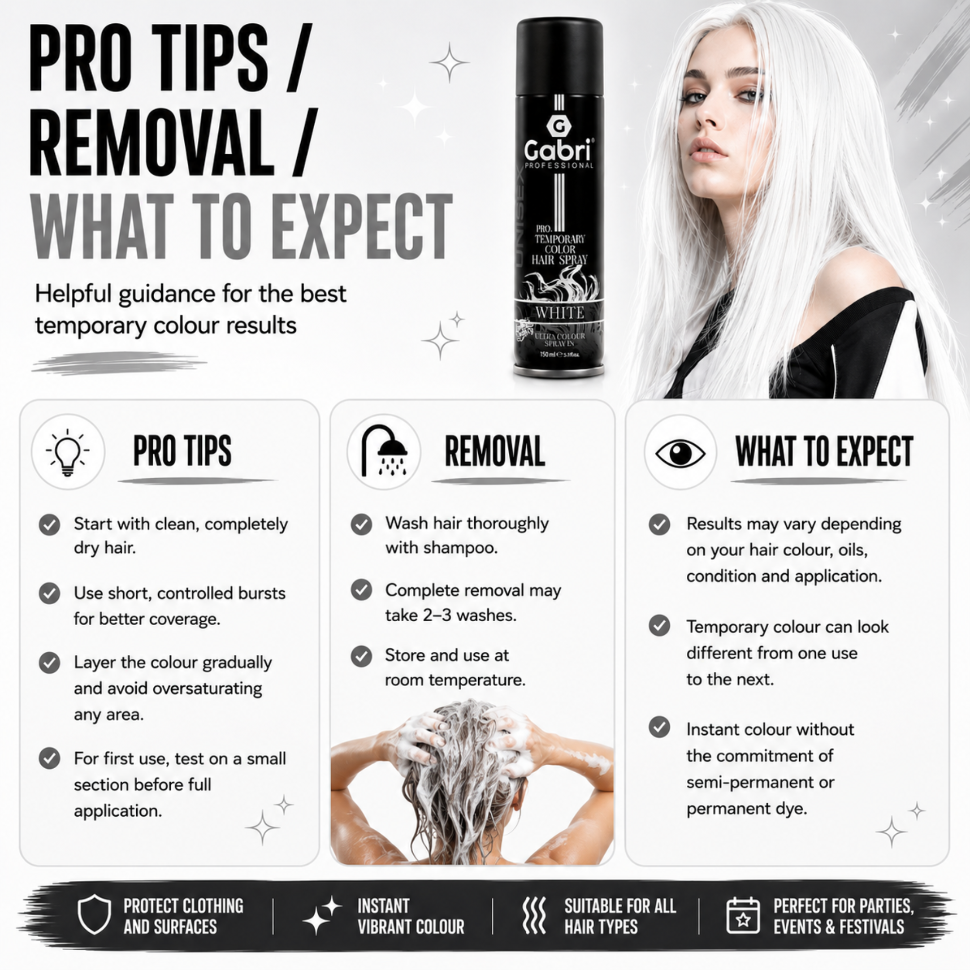 Gabri Professional - Pro Temporary Hair Colour Shimmer Spray White 150ml