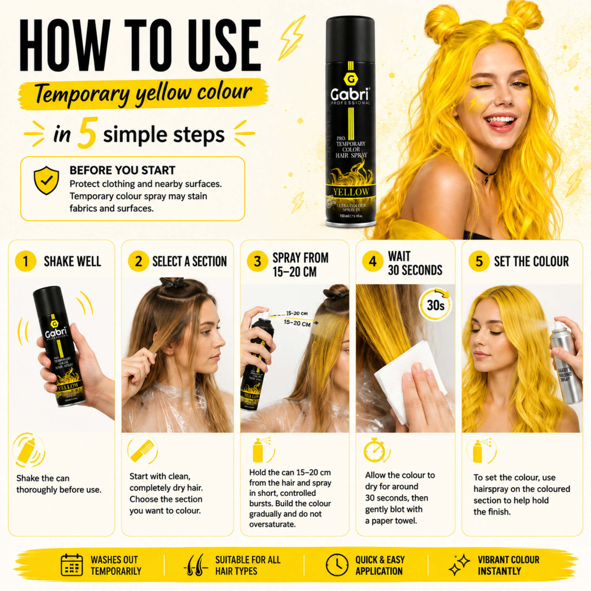 Gabri Professional - Pro Temporary Hair Colour Shimmer Spray Yellow 150ml